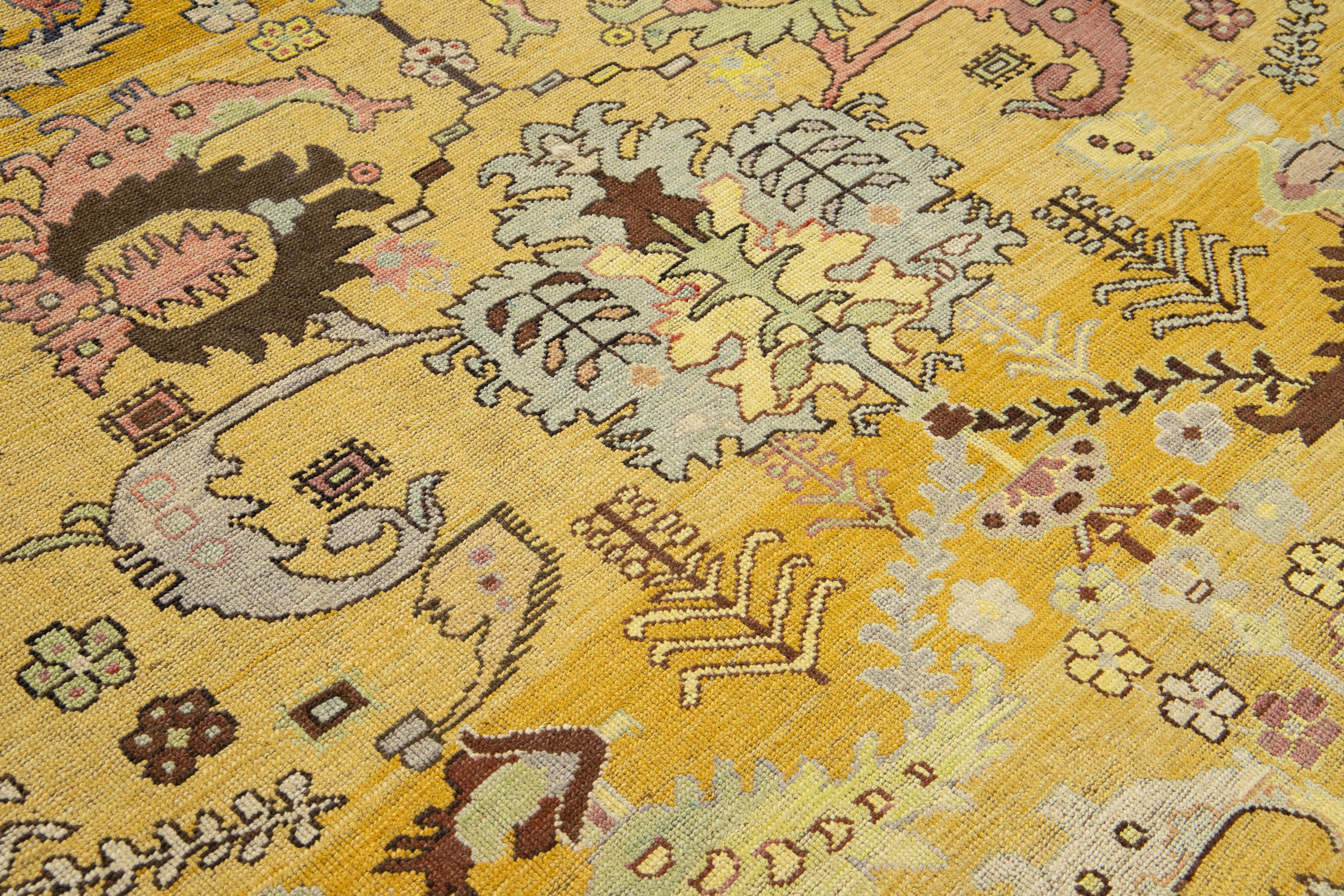 Contemporary Revival Wool Rug Handmade In Yellow With Allover Pattern For Sale 5