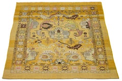 Contemporary Revival Wool Rug Handmade In Yellow With Allover Pattern