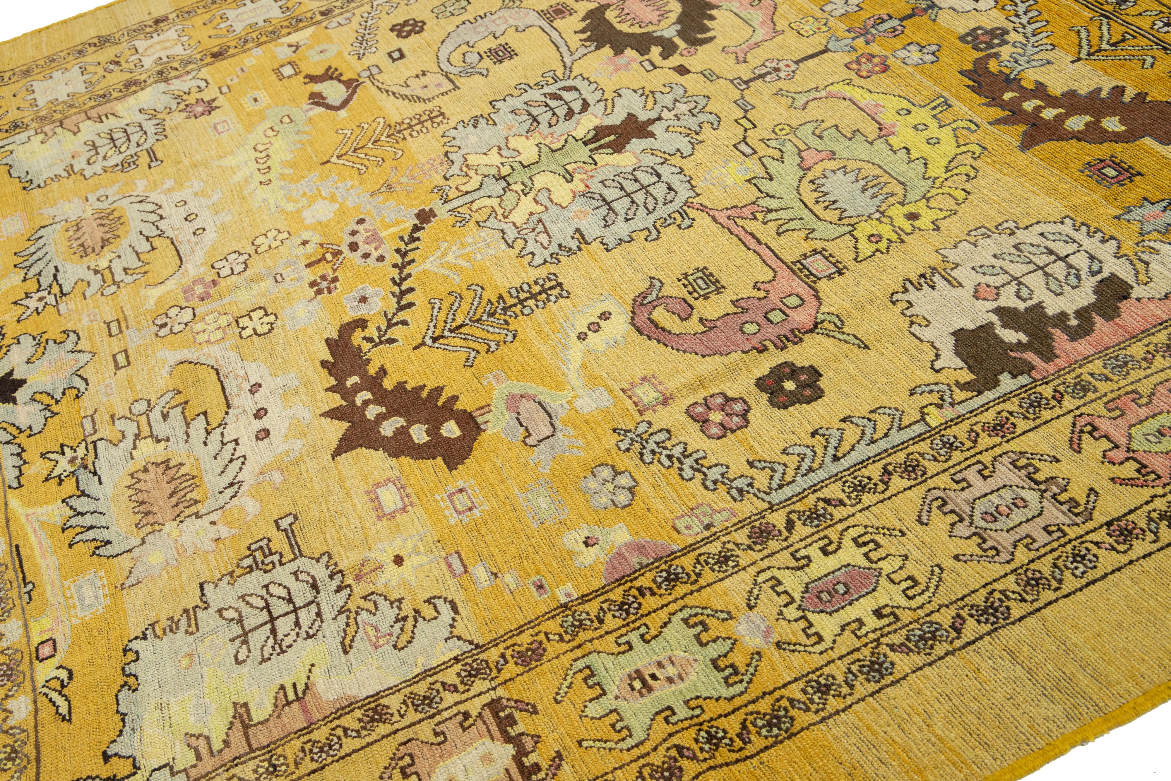 Afghan Contemporary Revival Wool Rug Handmade In Yellow With Allover Pattern For Sale