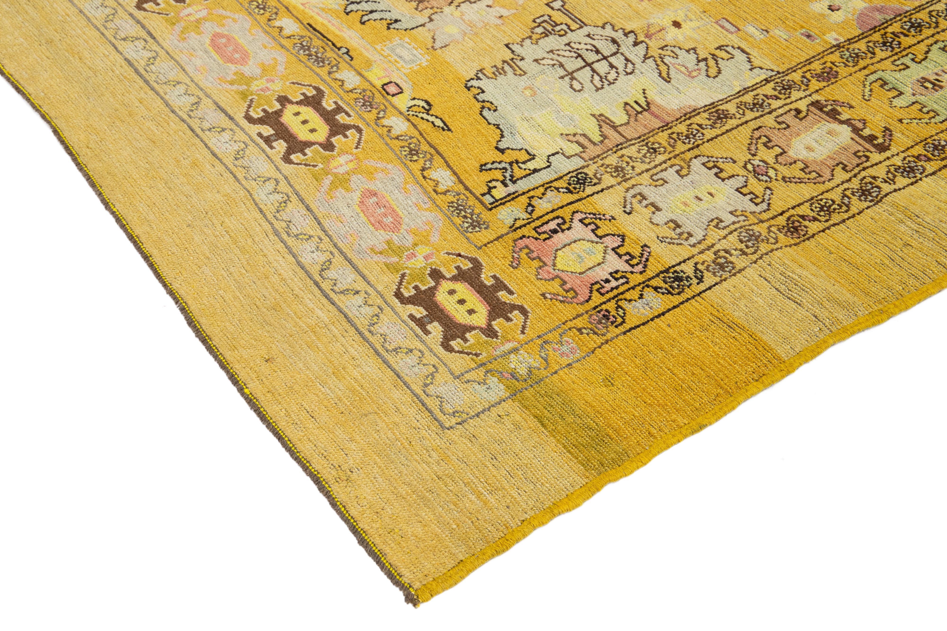 Contemporary Revival Wool Rug Handmade In Yellow With Allover Pattern For Sale 2