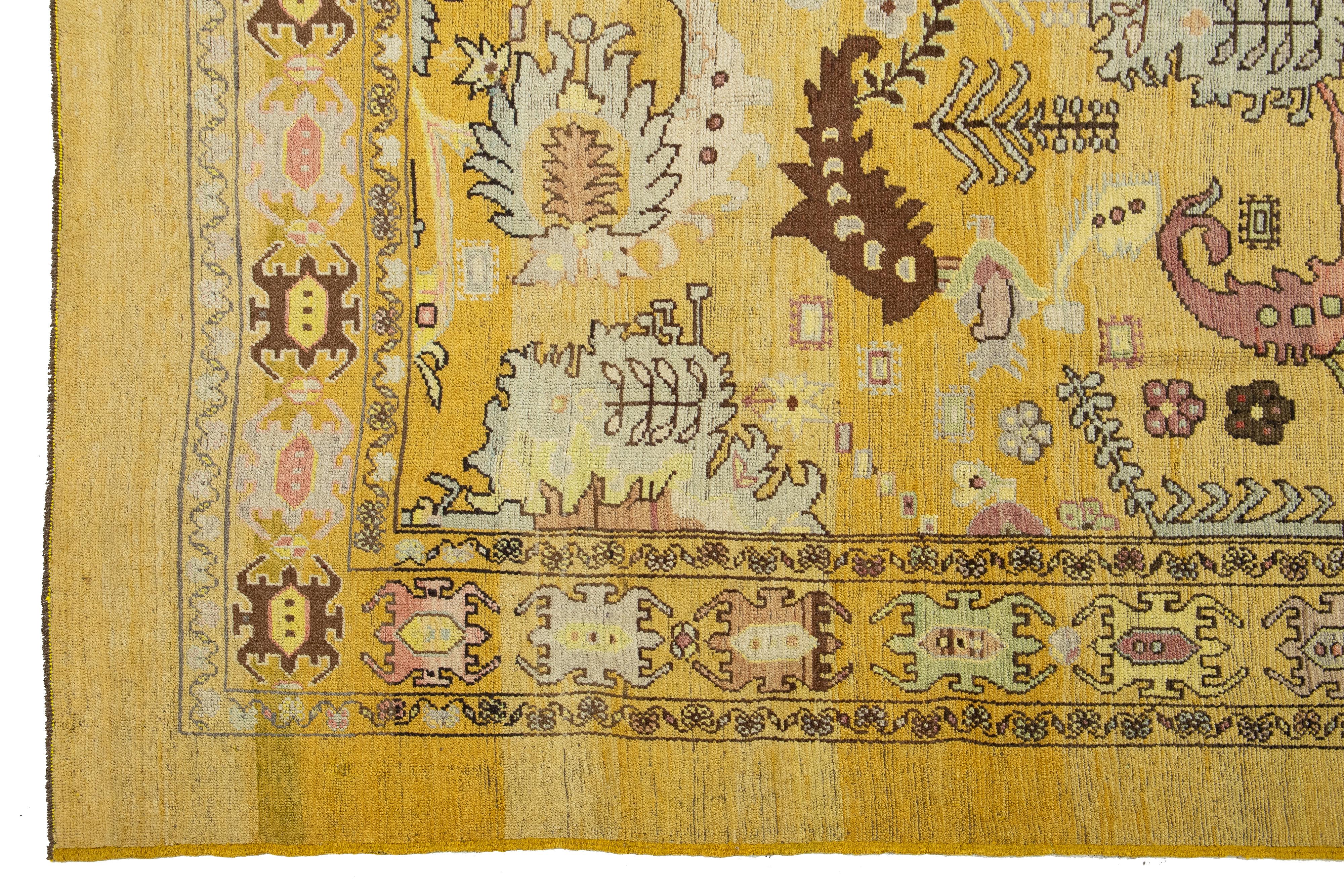 Contemporary Revival Wool Rug Handmade In Yellow With Allover Pattern For Sale 3