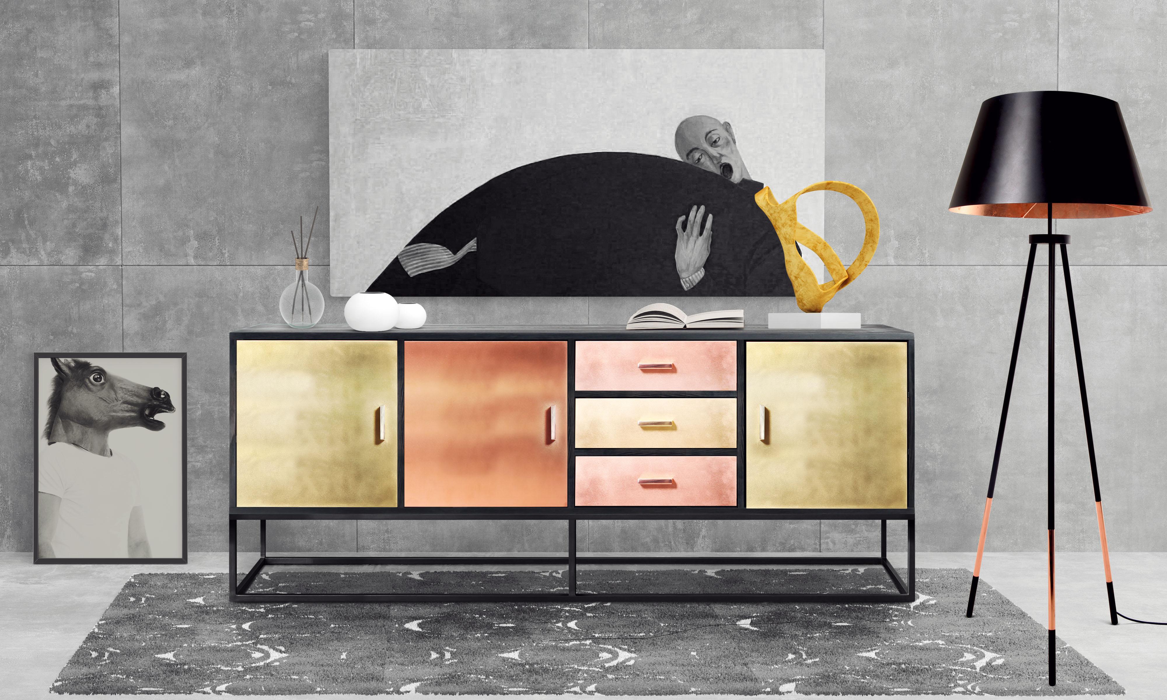 Latvian Contemporary Reykjavik Sideboard in Brass, Bronze and Copper For Sale