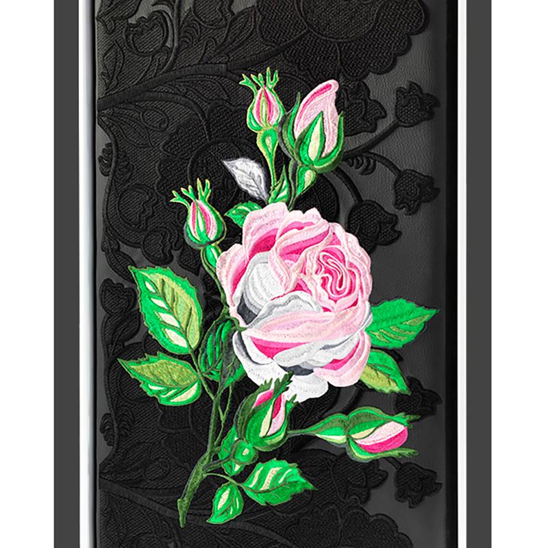 Italian Contemporary Rh Black and White Mono Secretaire with Roses Embroidery For Sale