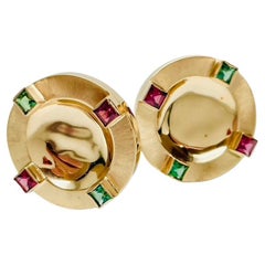 Contemporary Rhodolite and Peridot Large Button Earrings