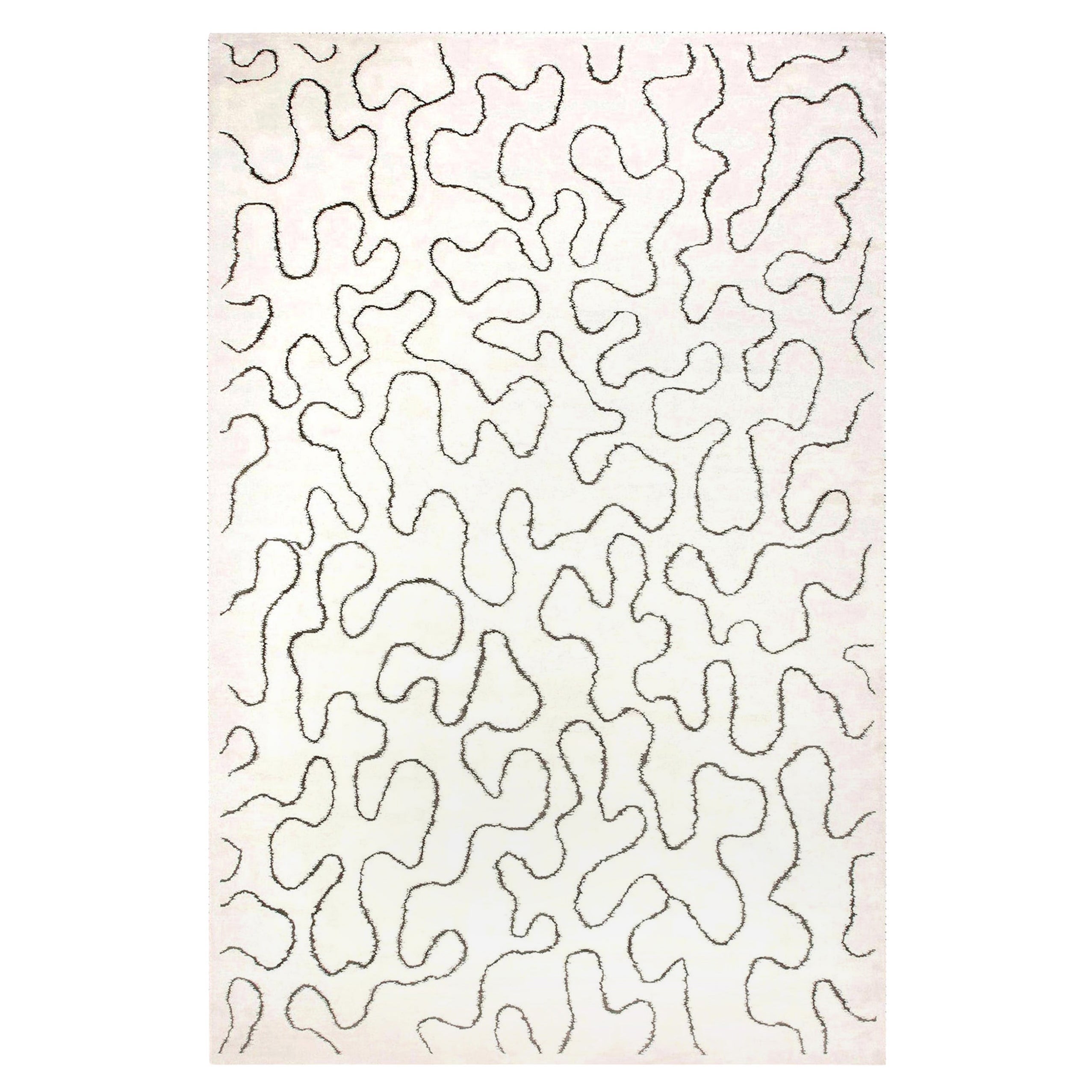 Contemporary Ribbon Design White Handmade Wool Rug by Doris Leslie Blau For Sale