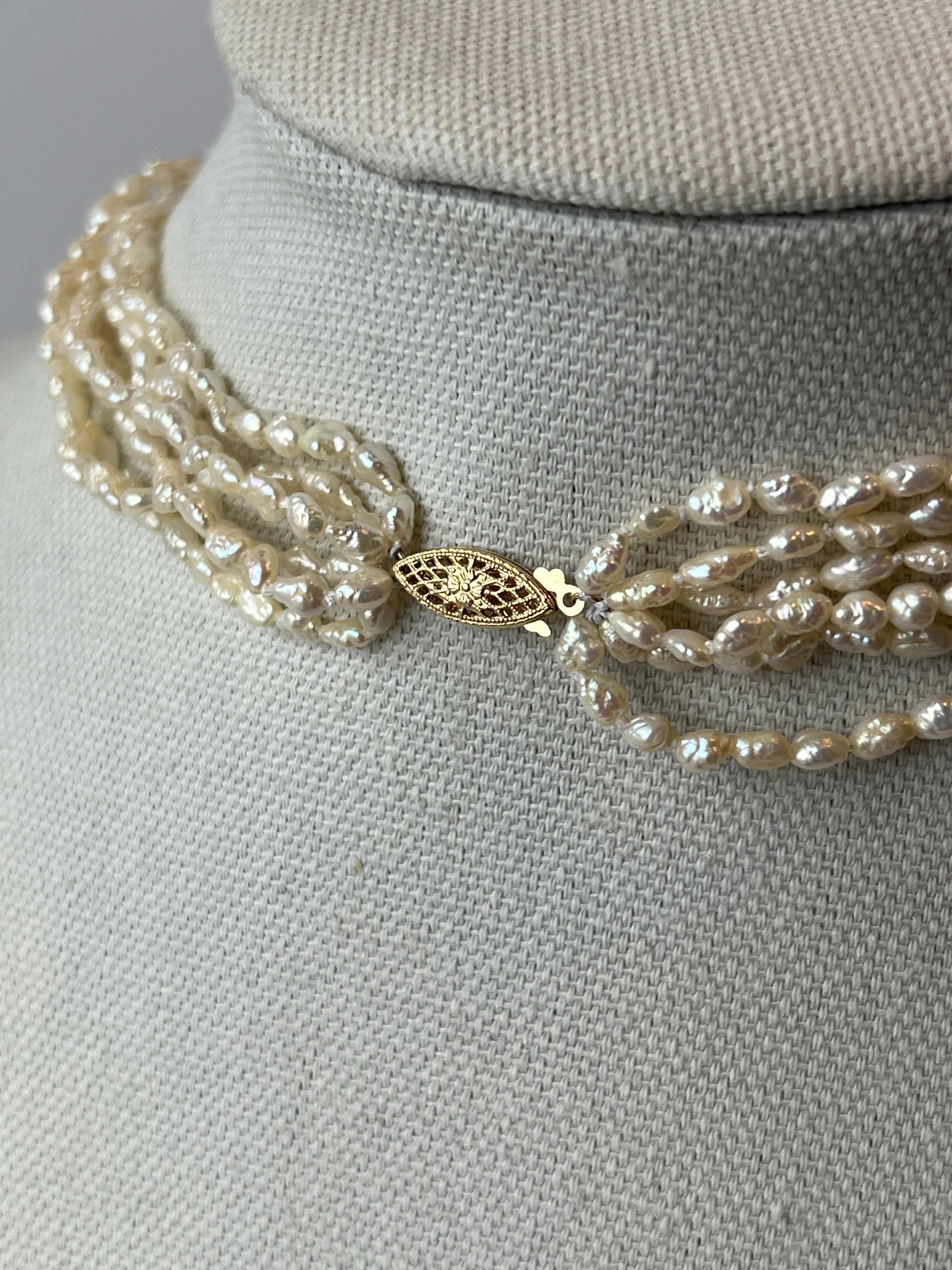 Contemporary Rice Perle und 14k Gelbgold 6 Strang 24 Zoll Halskette im Zustand „Gut“ im Angebot in Towson, MD