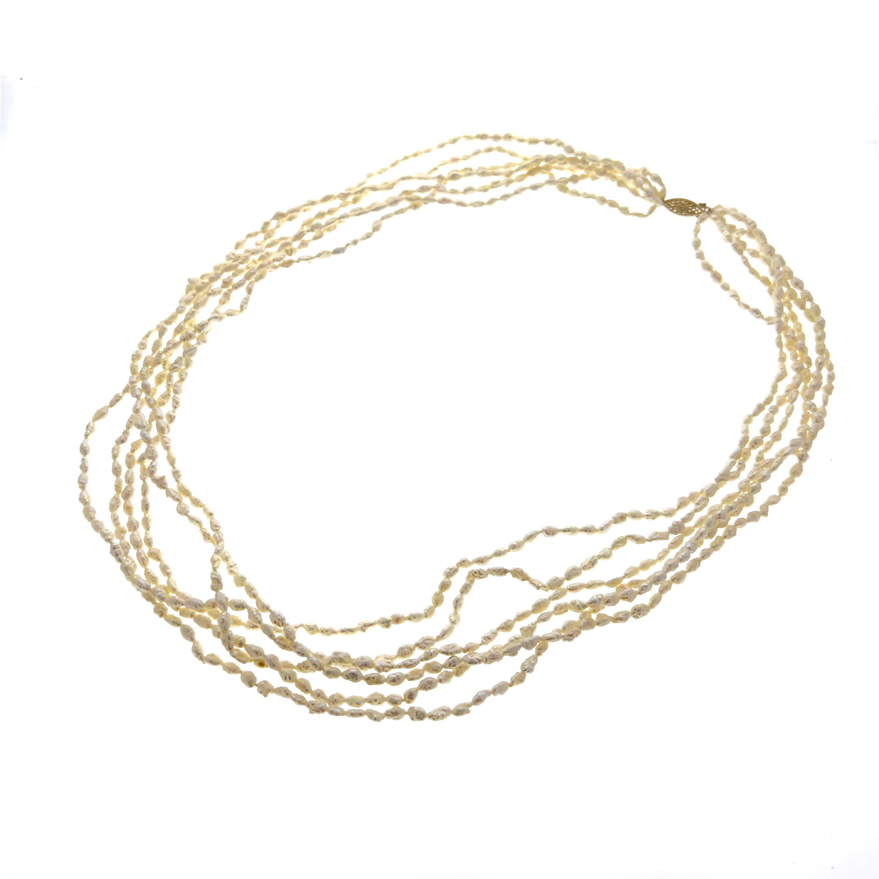 Contemporary Rice Perle und 14k Gelbgold 6 Strang 24 Zoll Halskette im Angebot 1
