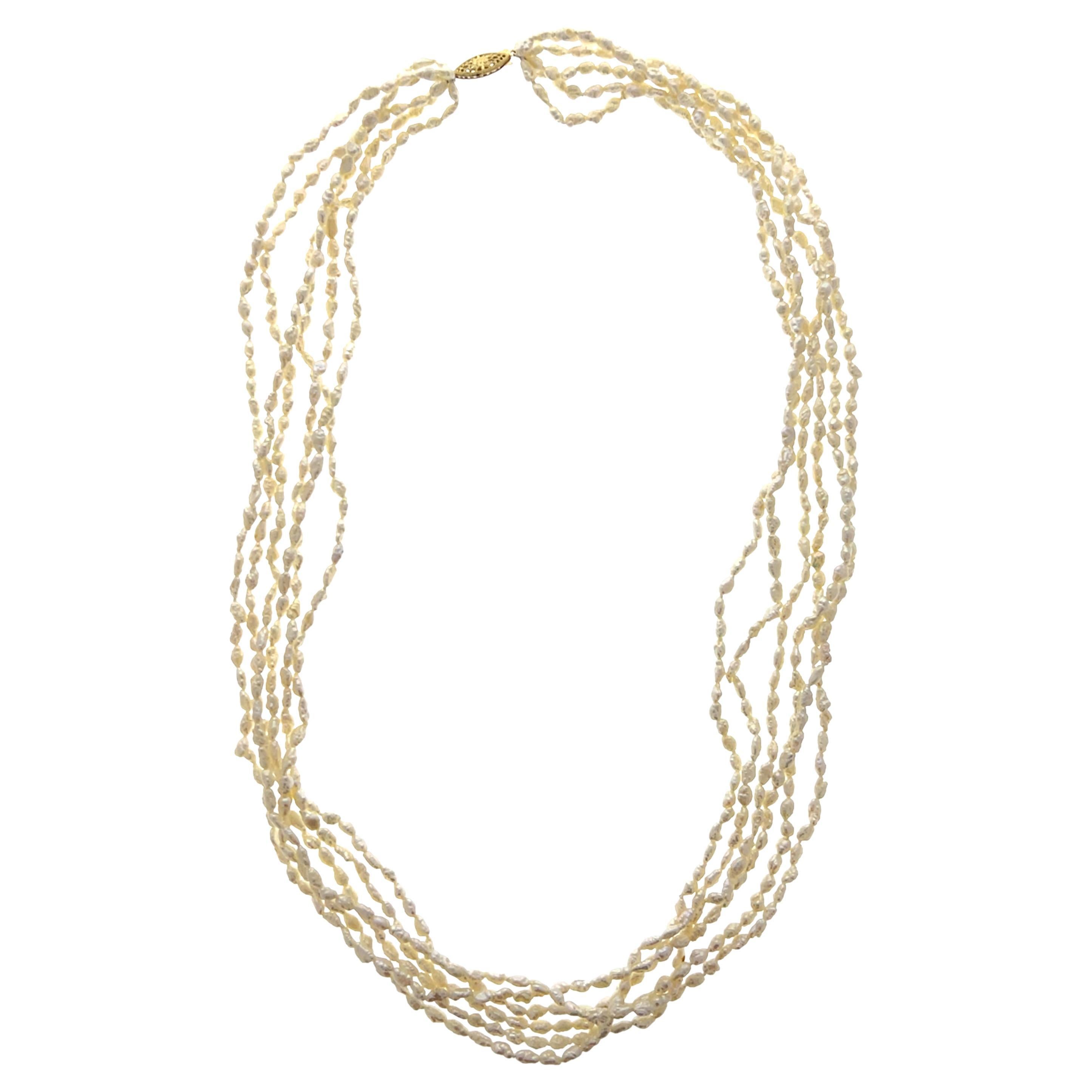 Contemporary Rice Perle und 14k Gelbgold 6 Strang 24 Zoll Halskette im Angebot