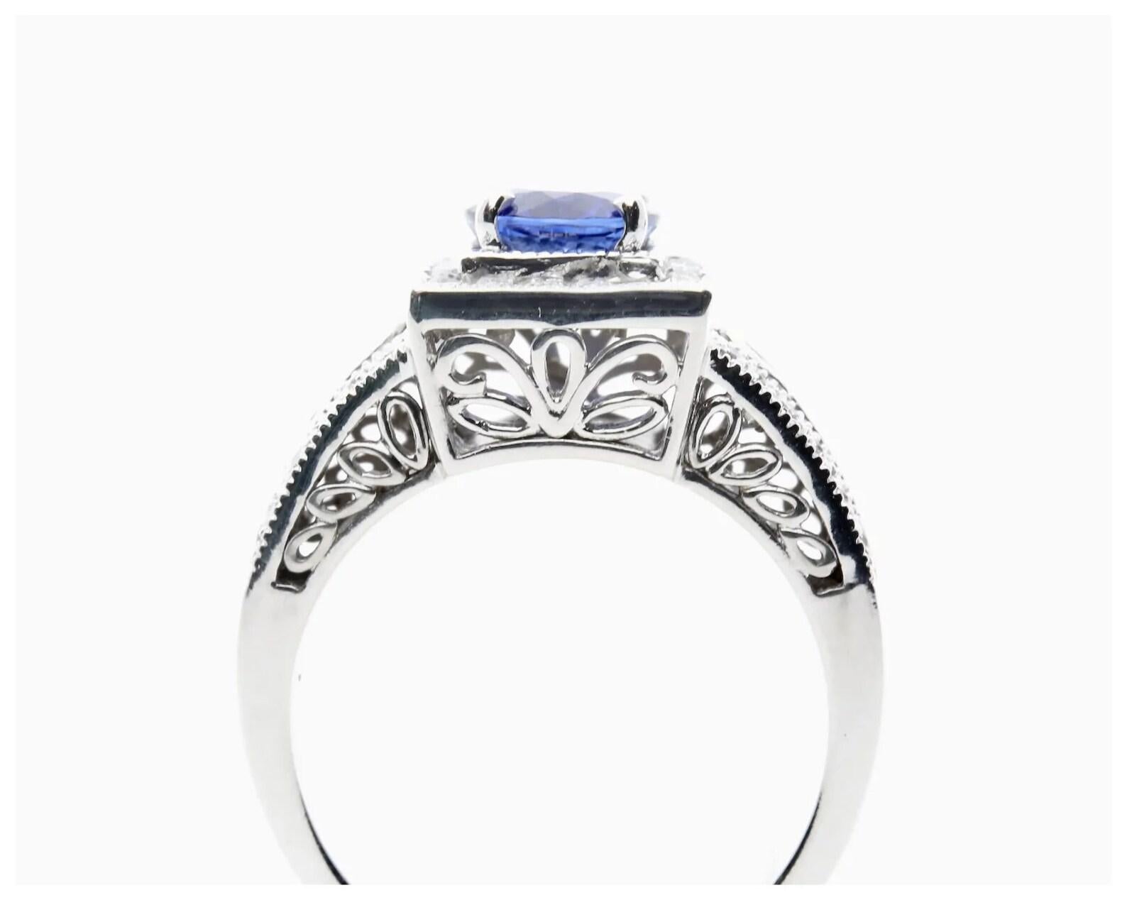 Contemporary Rich Blue 1.68ctw Sapphire & Diamond Ring in 14K White Gold In Excellent Condition For Sale In Boston, MA