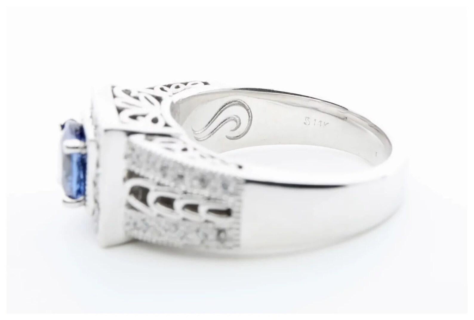 Women's Contemporary Rich Blue 1.68ctw Sapphire & Diamond Ring in 14K White Gold For Sale