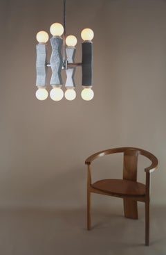 Contemporary Ridge Chandelier Light with Geometric Aluminium and Opal Globe Bulb