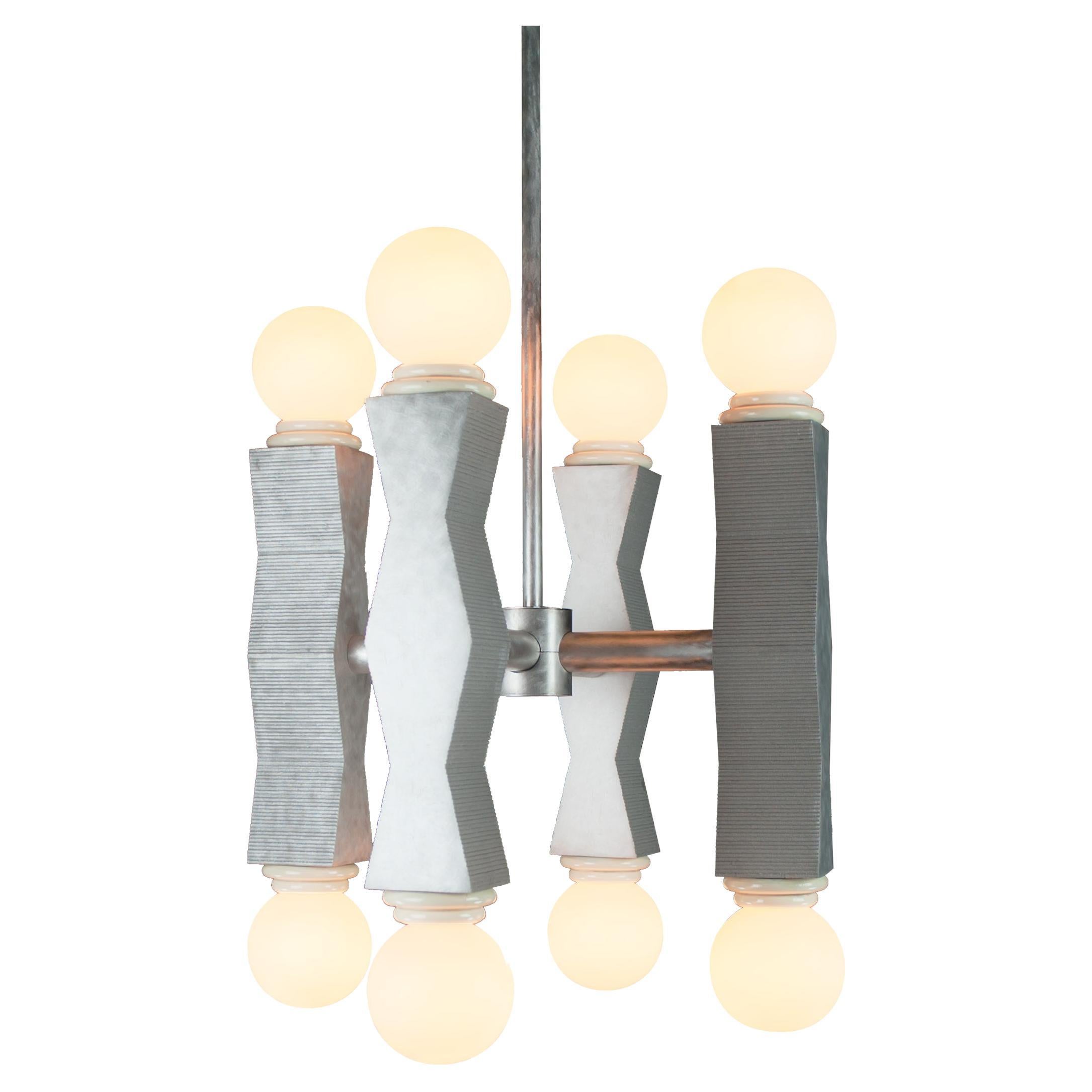 Contemporary Ridge Chandelier Light with Geometric Aluminium and Opal Globe Bulb For Sale