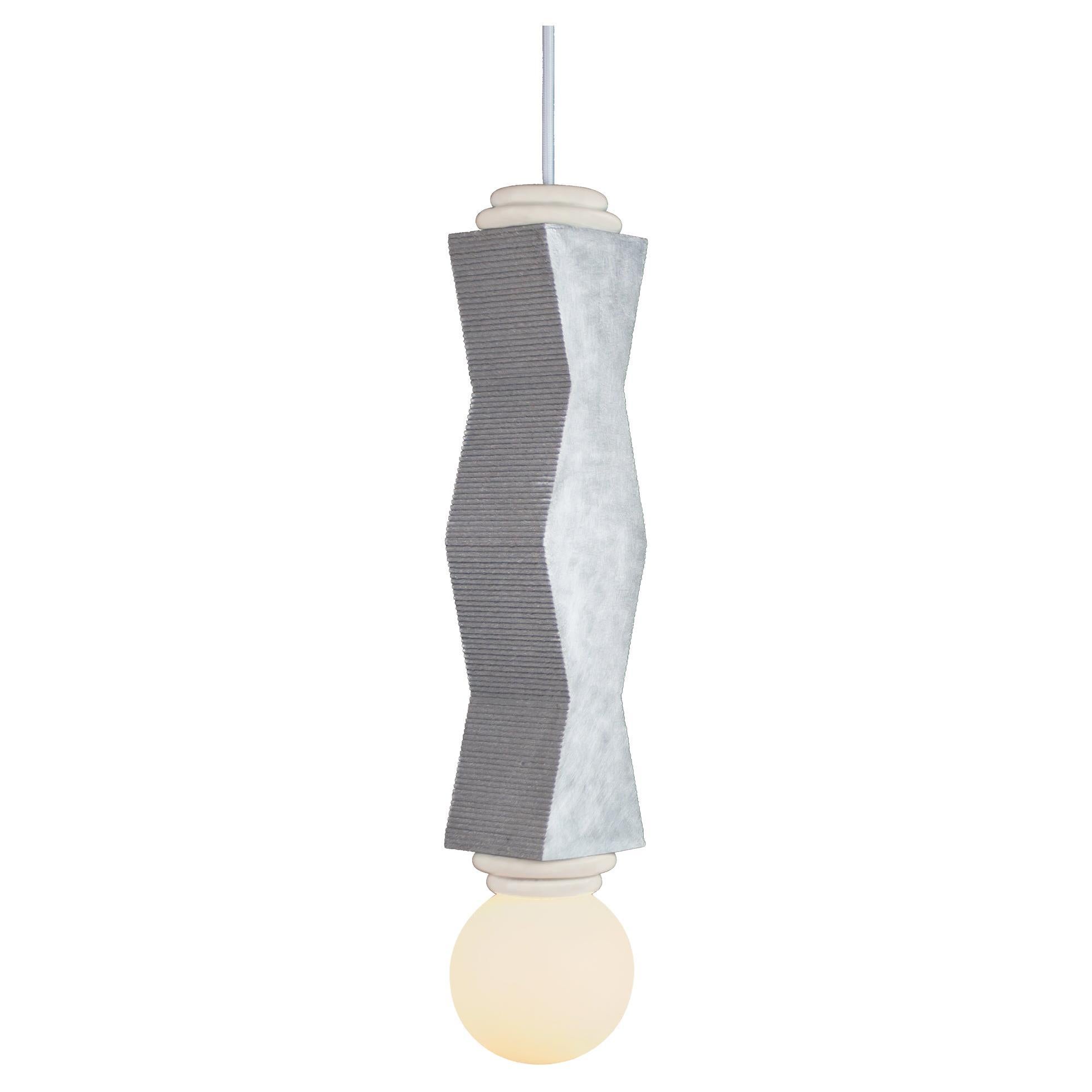 Contemporary Ridge Pendant Light with Geometric Aluminium and Opal Globe Bulb