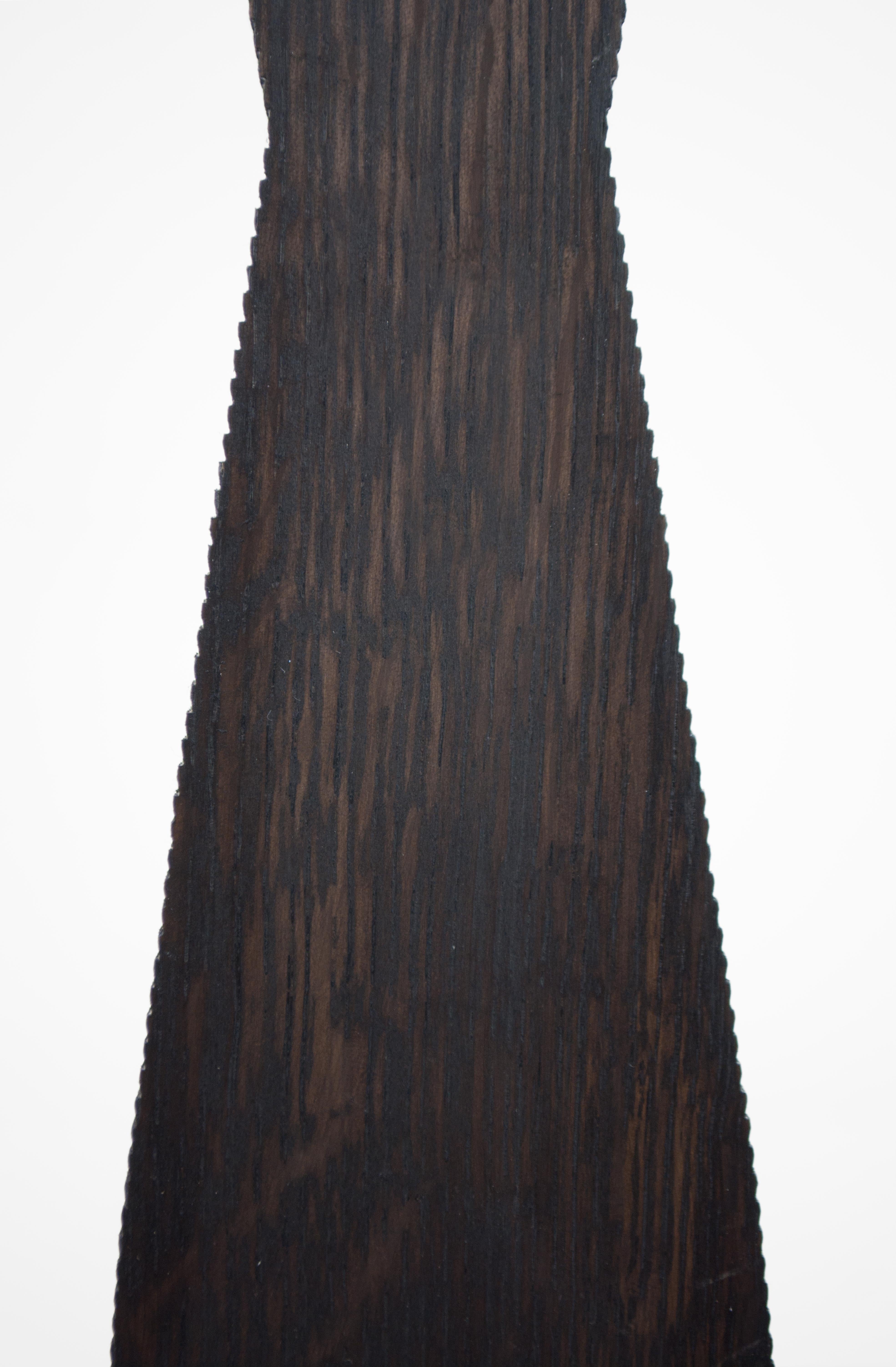Ebonized Contemporary Ridge Table Lamp - Geometric Oak & Limestone base with Linen Shade For Sale
