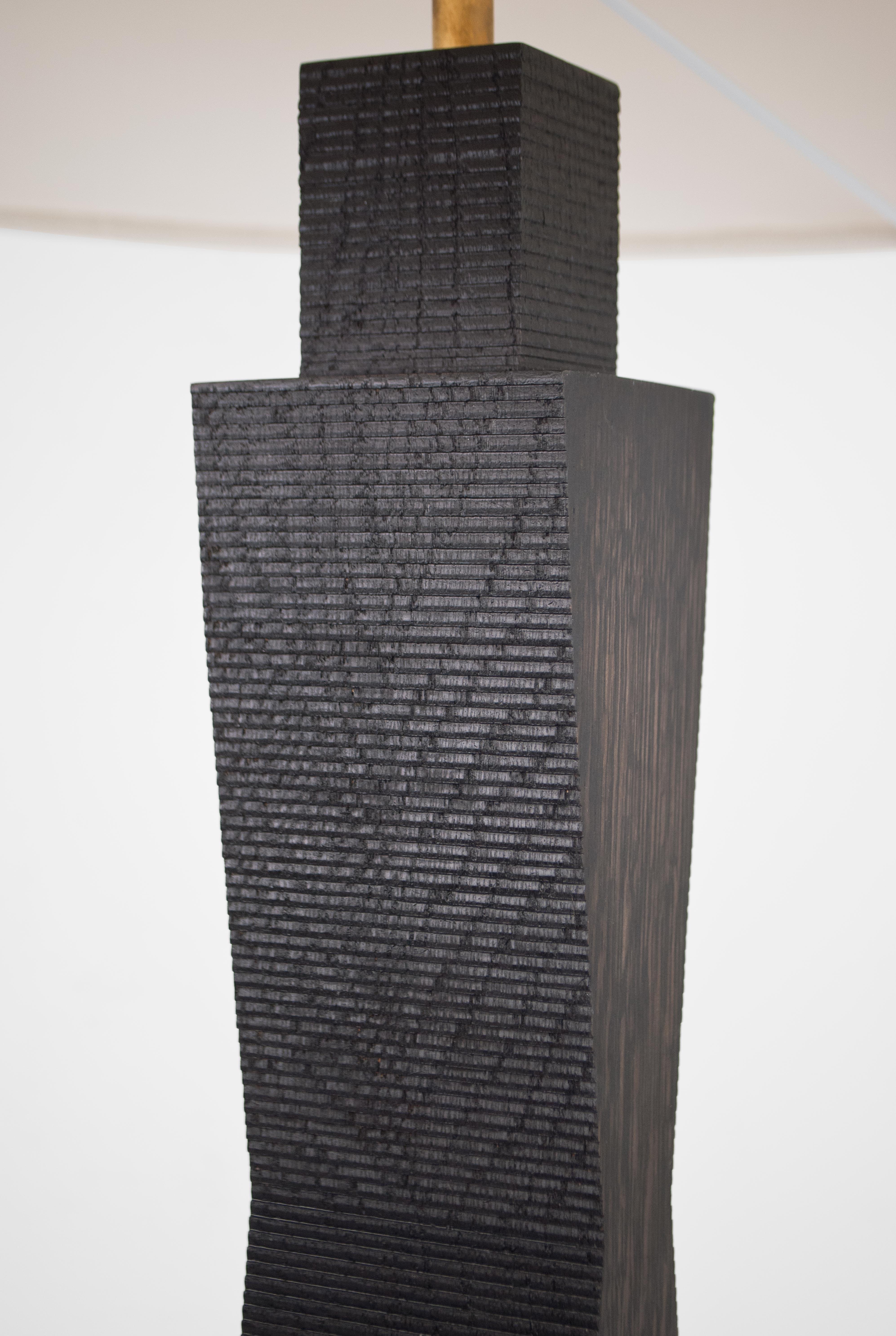 Contemporary Ridge Table Lamp - Geometric Oak & Limestone base with Linen Shade In New Condition For Sale In London, GB