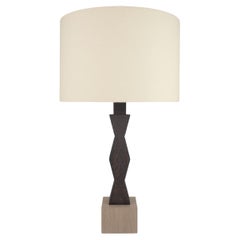 Contemporary Ridge Table Lamp - Geometric Oak & Limestone Base with Linen Shade