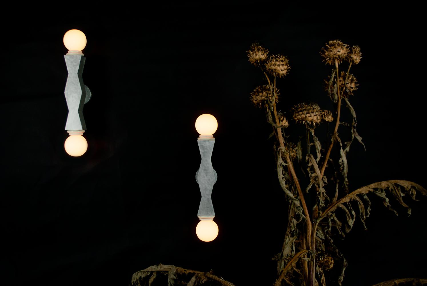 Contemporary Ridge Wall Light with Geometric Aluminium Body and Opal Globe Bulbs For Sale 1