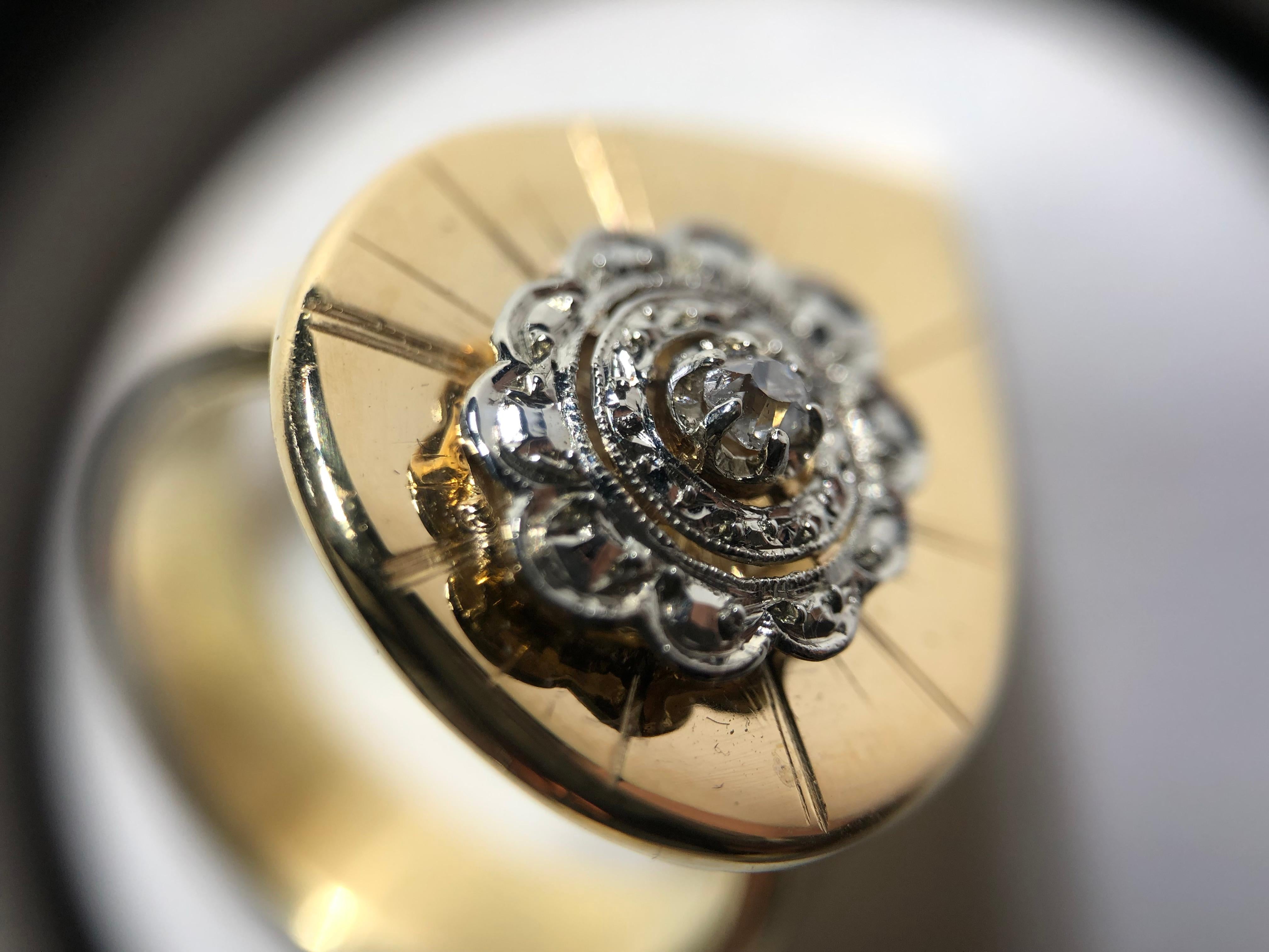 Women's or Men's Contemporary Ring Anne Bourat Drop Shape Diamond Yellow Gold 18k Metric 54 For Sale