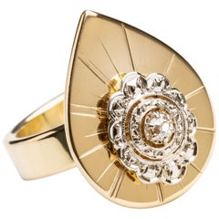 Contemporary Ring Anne Bourat Drop Shape Diamond Yellow Gold 18k Metric 54