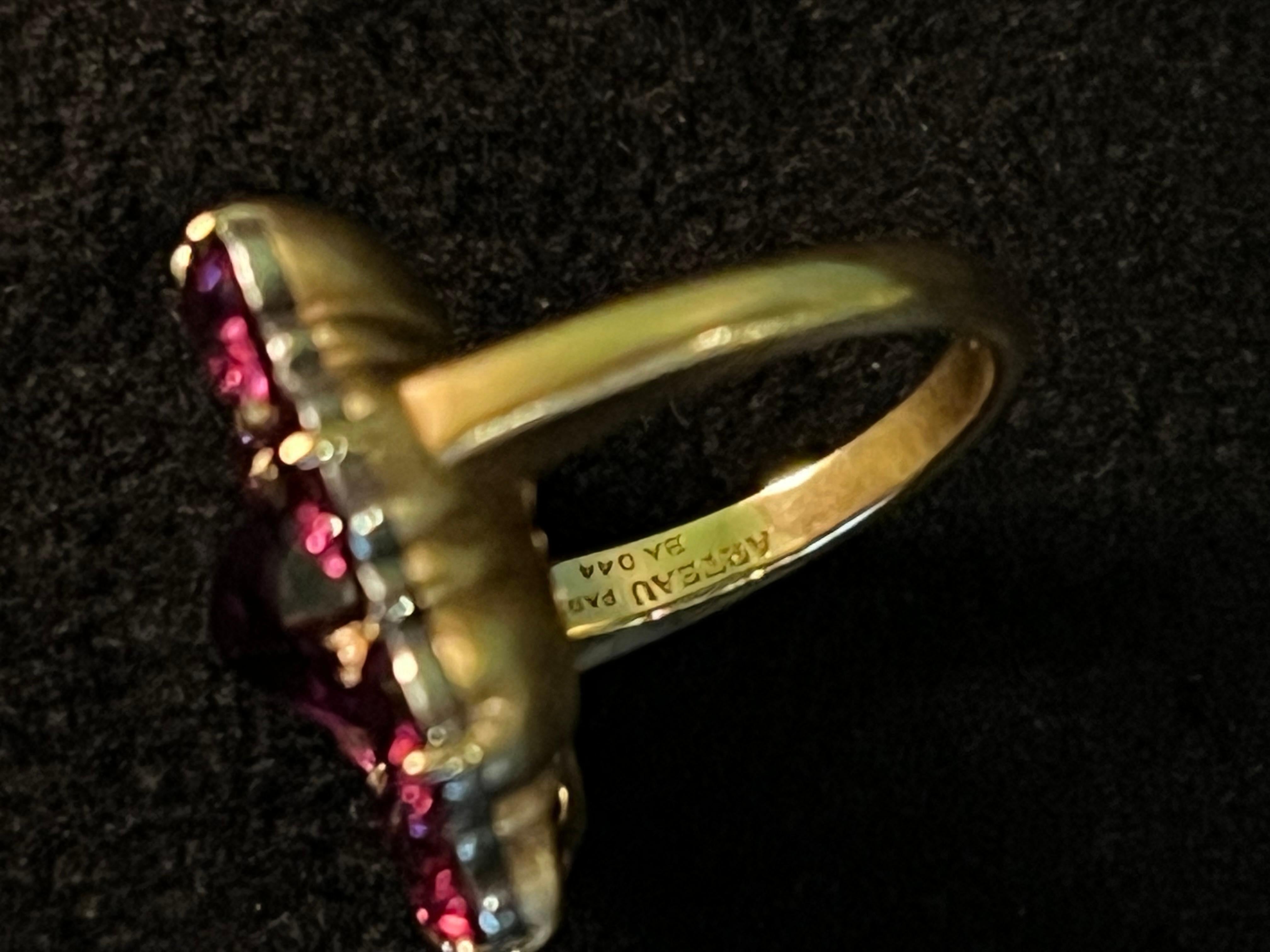 anello contemporaneo Arteau Paris con granati e diamanti in vendita 6