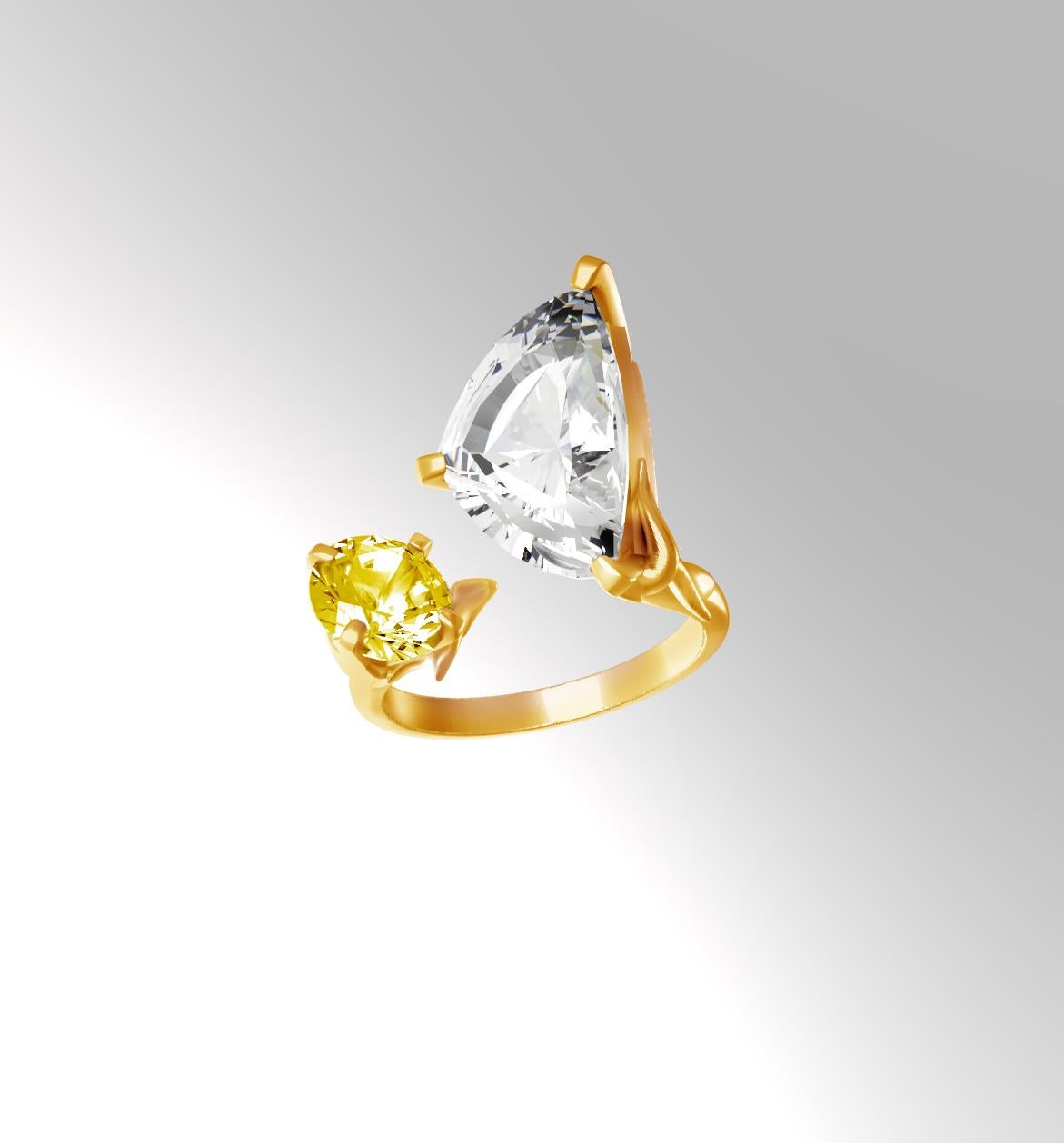 Contemporary Ring in Eighteen Karat Yellow Gold with White Paraiba Tourmaline For Sale 1