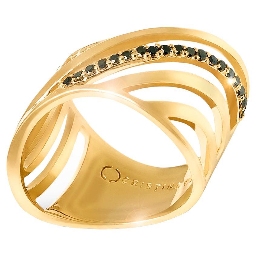 Contemporary Ring in Gold Vermeil with Black Diamonds