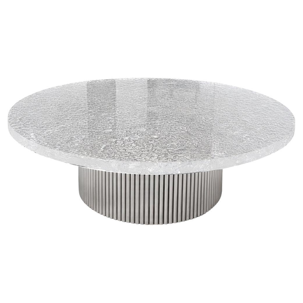 Contemporary Ripple-Effect Stainless Steel Round Coffee Table For Sale