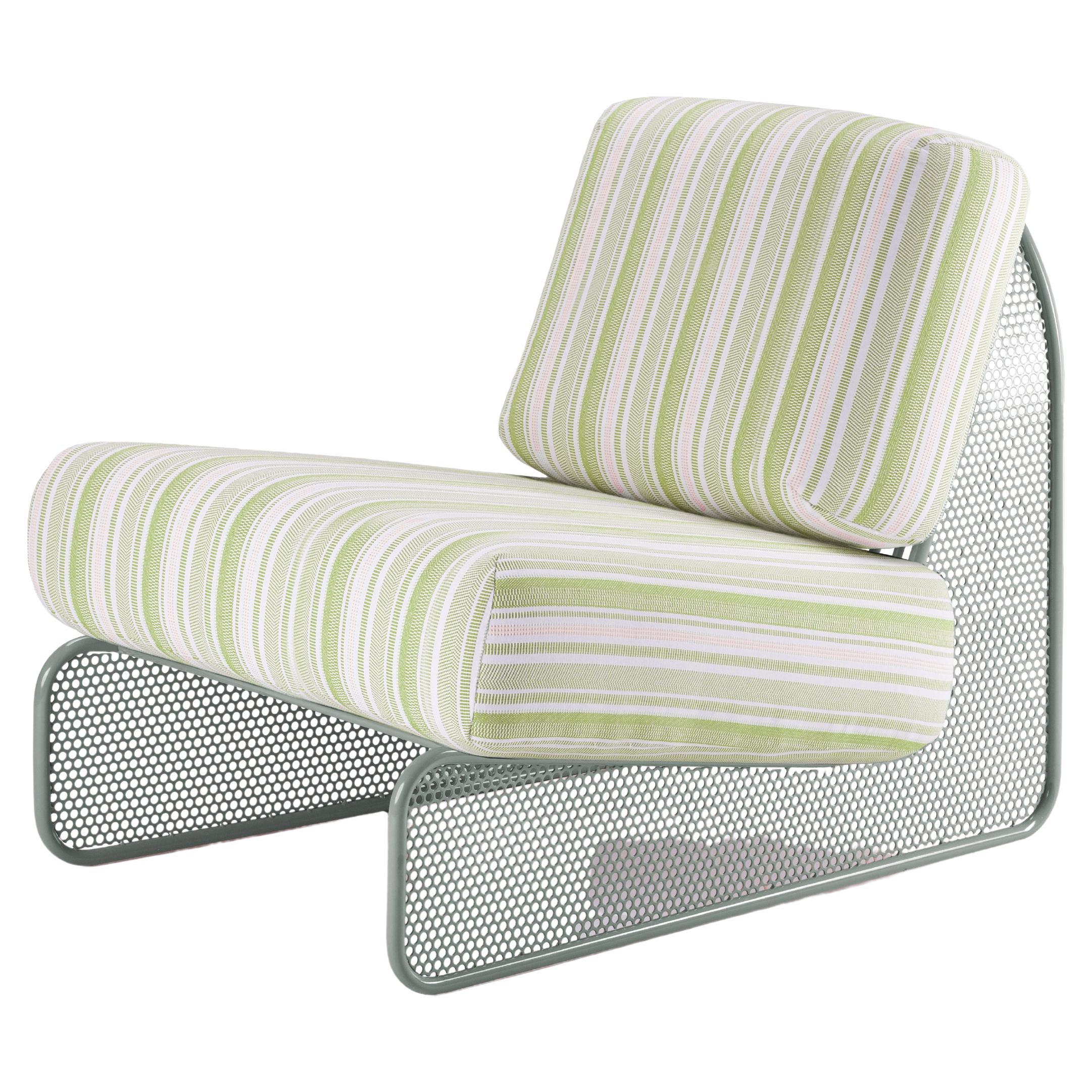 Contemporary Riviera Armchair in lacquered Sage metal for Outdoors
