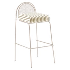 Chaise de bar Riviera contemporaine en métal ivoire laqué pour l'extérieur