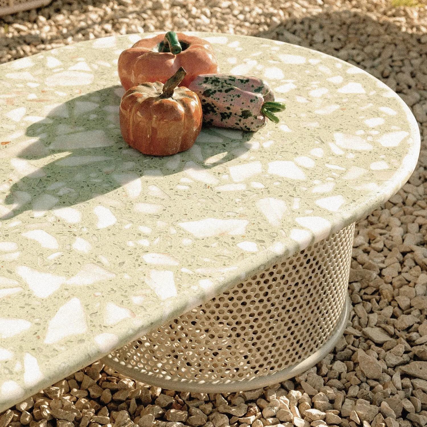 Portuguese Contemporary Riviera Center table in lacquered metal and marble for Outdoors For Sale