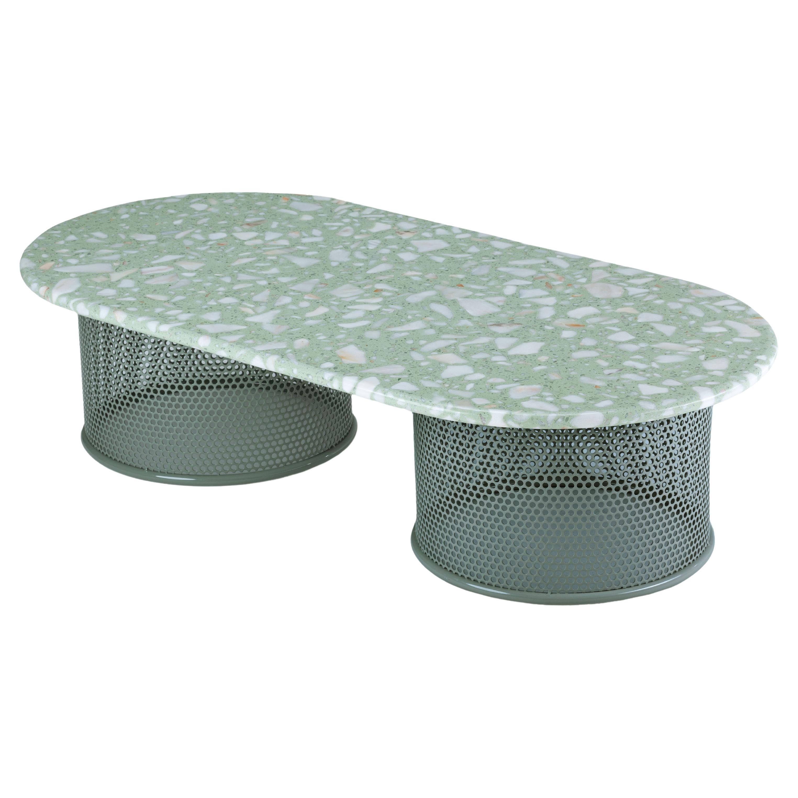 Contemporary Riviera Center table in lacquered metal and marble for Outdoors For Sale