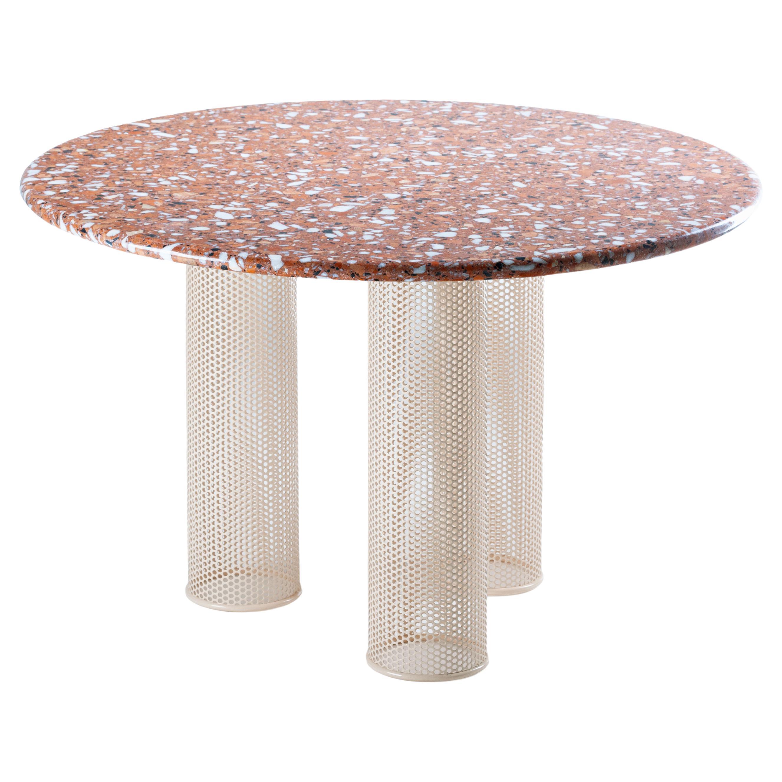 Mesa Riviera contemporánea de metal lacado y mármol para Exterior