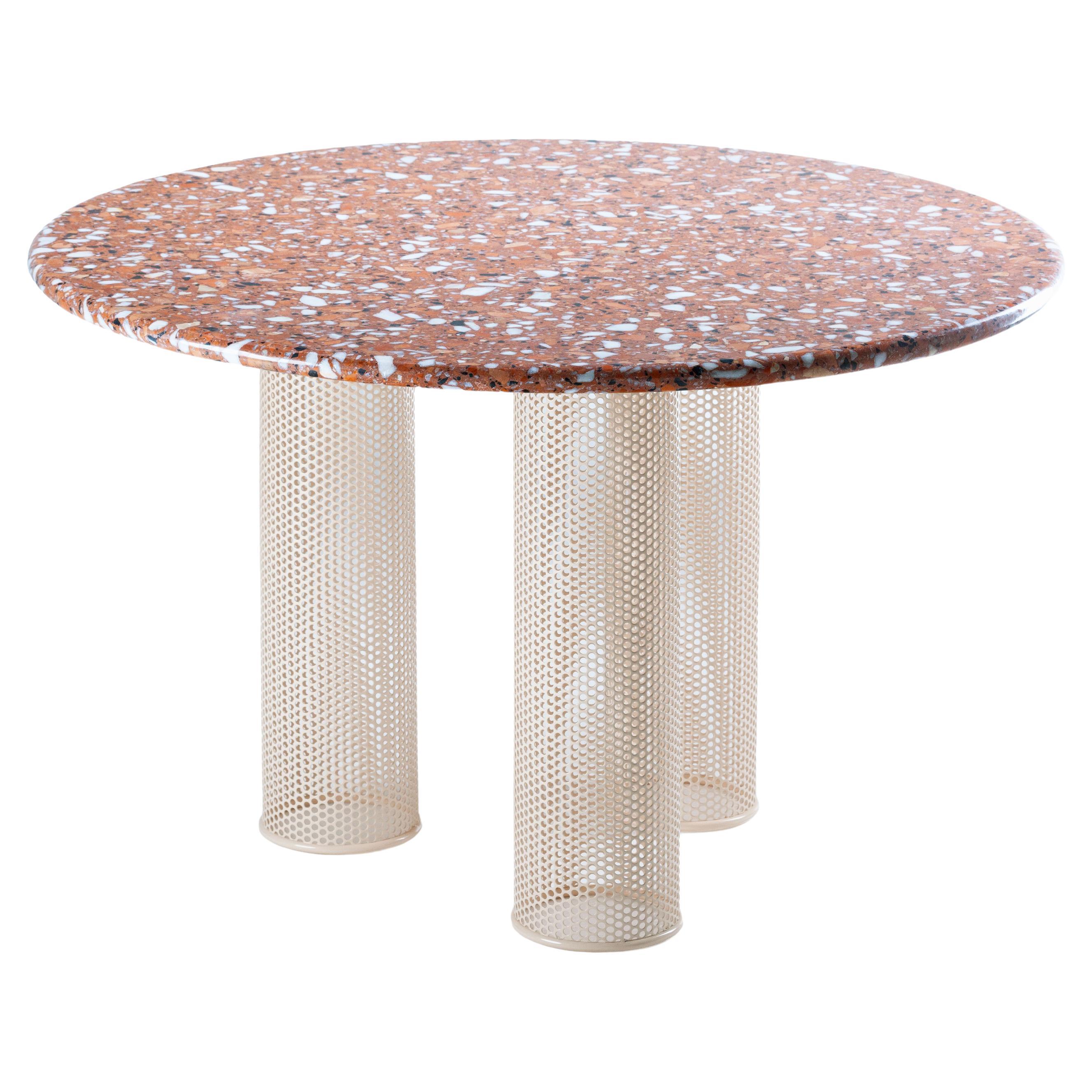 Contemporary Riviera dinner table in lacquered metal and marble for Outdoors For Sale