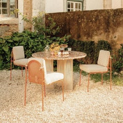 Contemporary Riviera dinner table in lacquered metal and Travertine for Outdoors