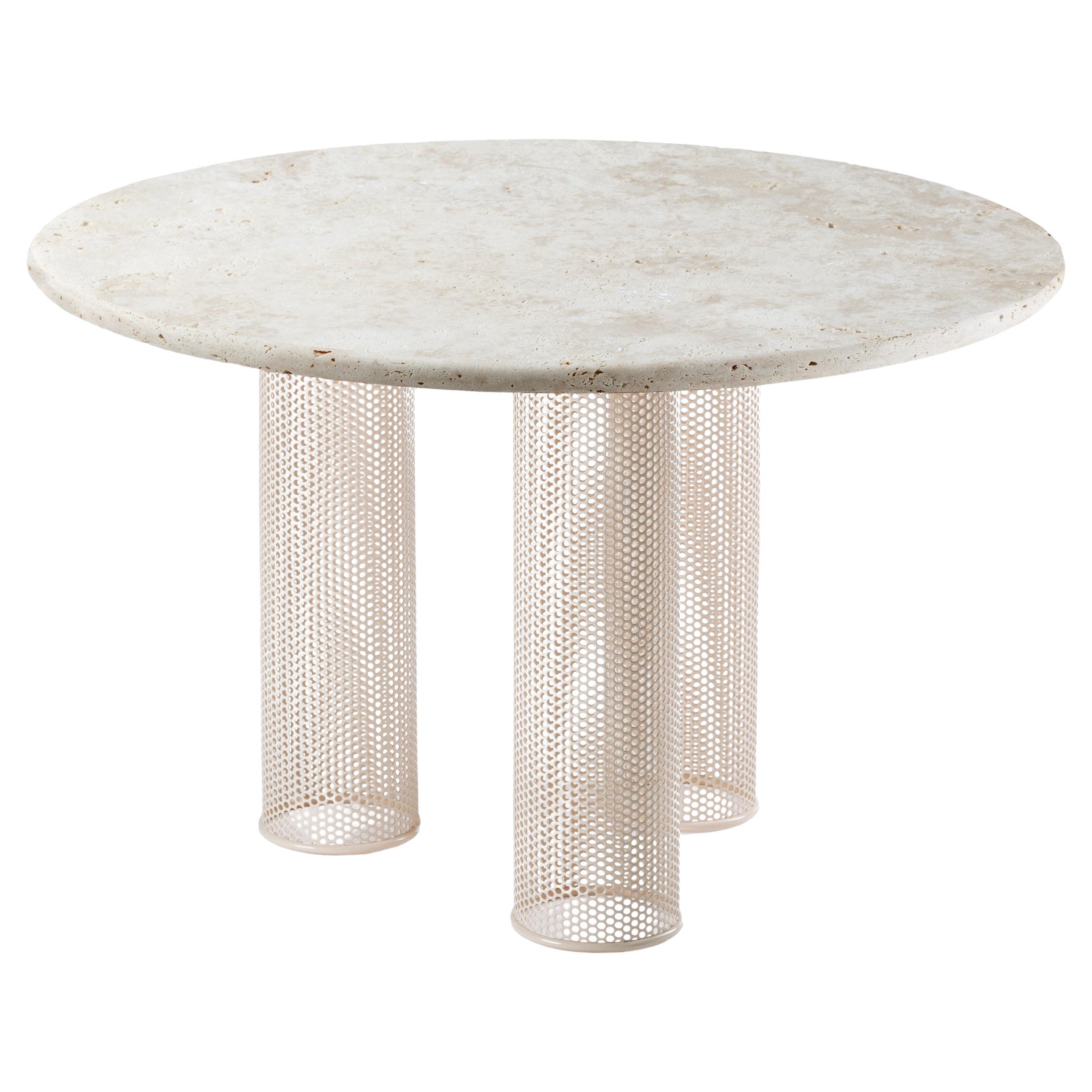Contemporary Riviera dinner table in lacquered metal and Travertine for Outdoors
