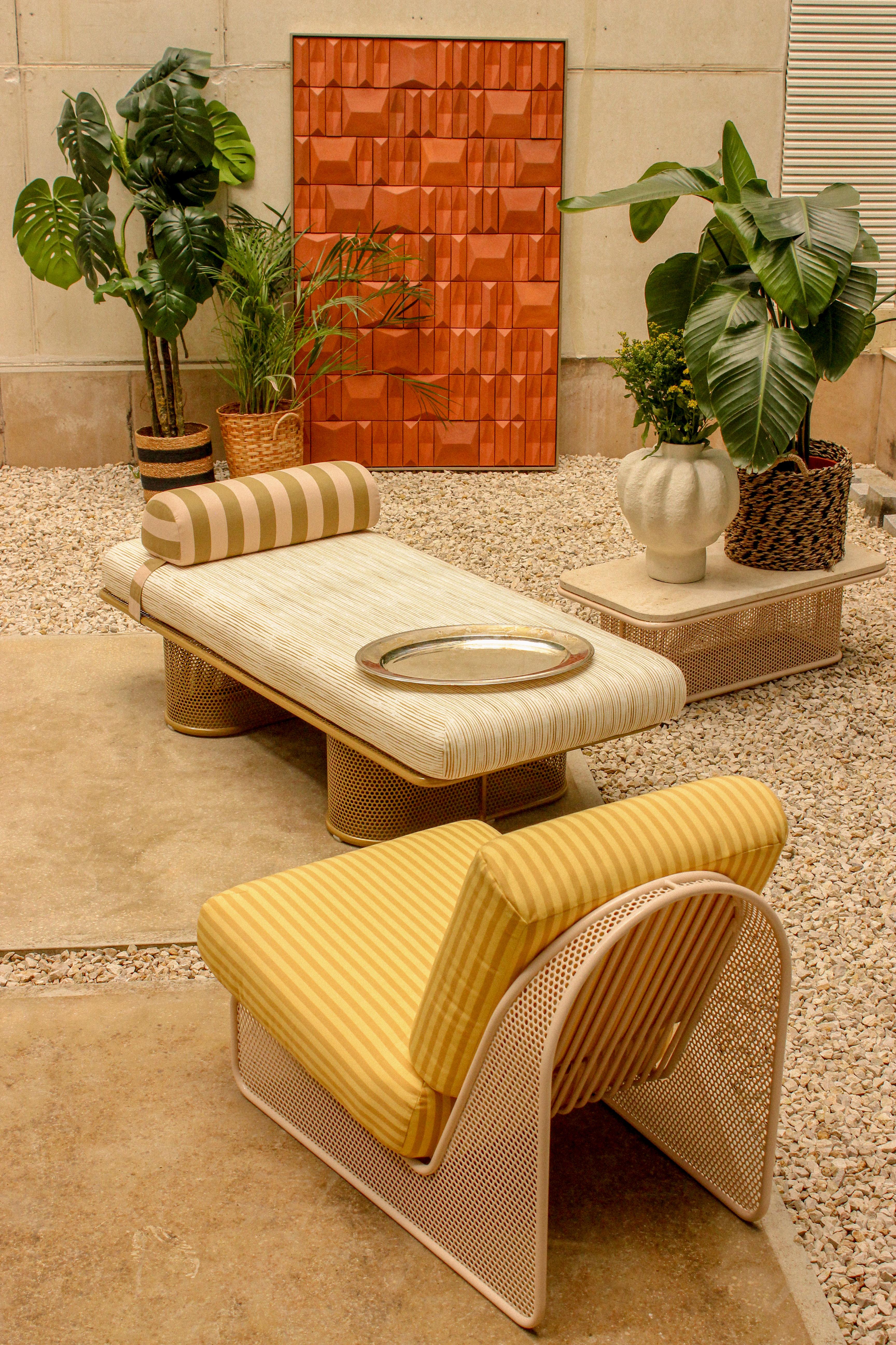 Contemporary Riviera Rectangle center table in Sage lacquered metal for Outdoors For Sale 2