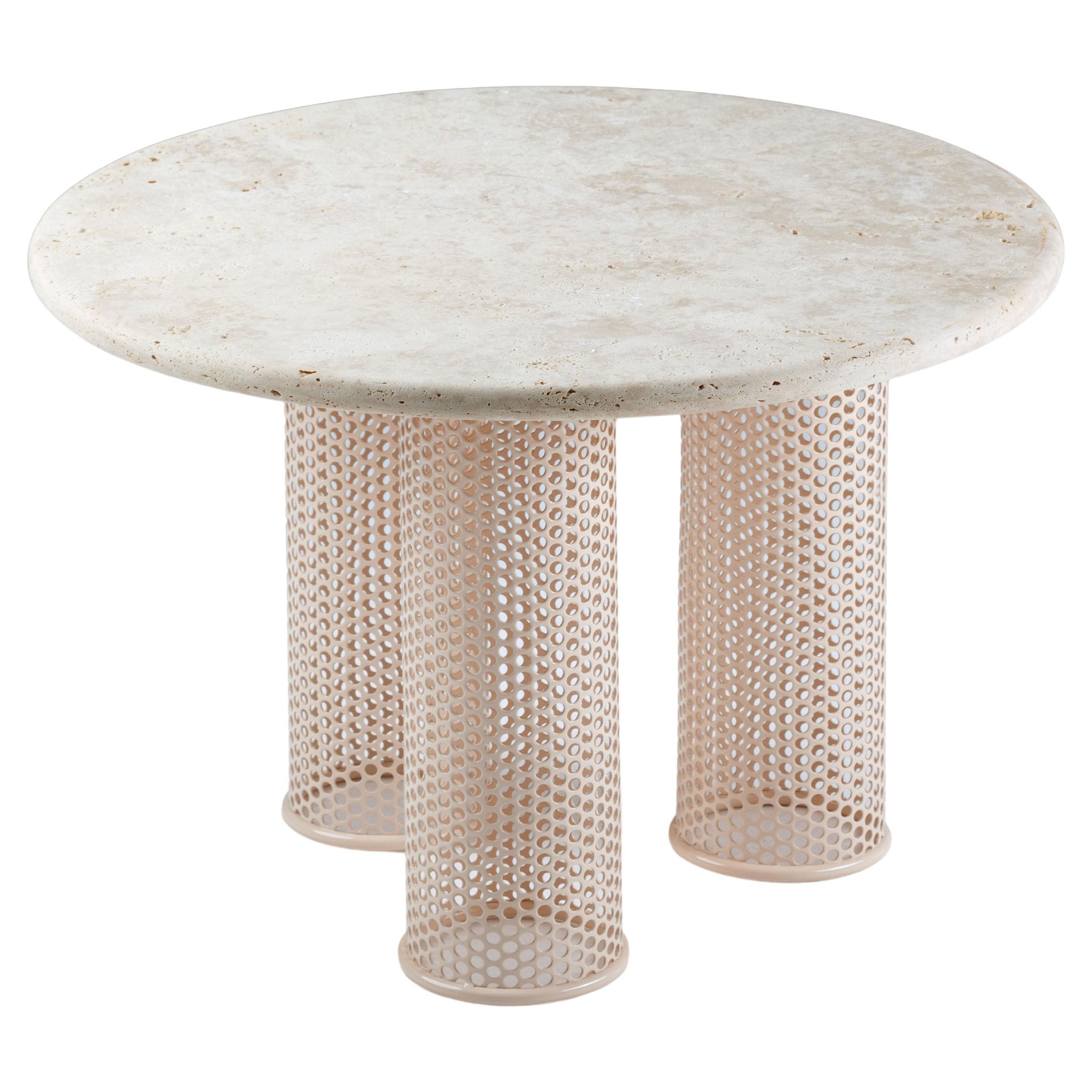 Contemporary Riviera Sibe table in lacquered metal and travertine for Outdoors For Sale