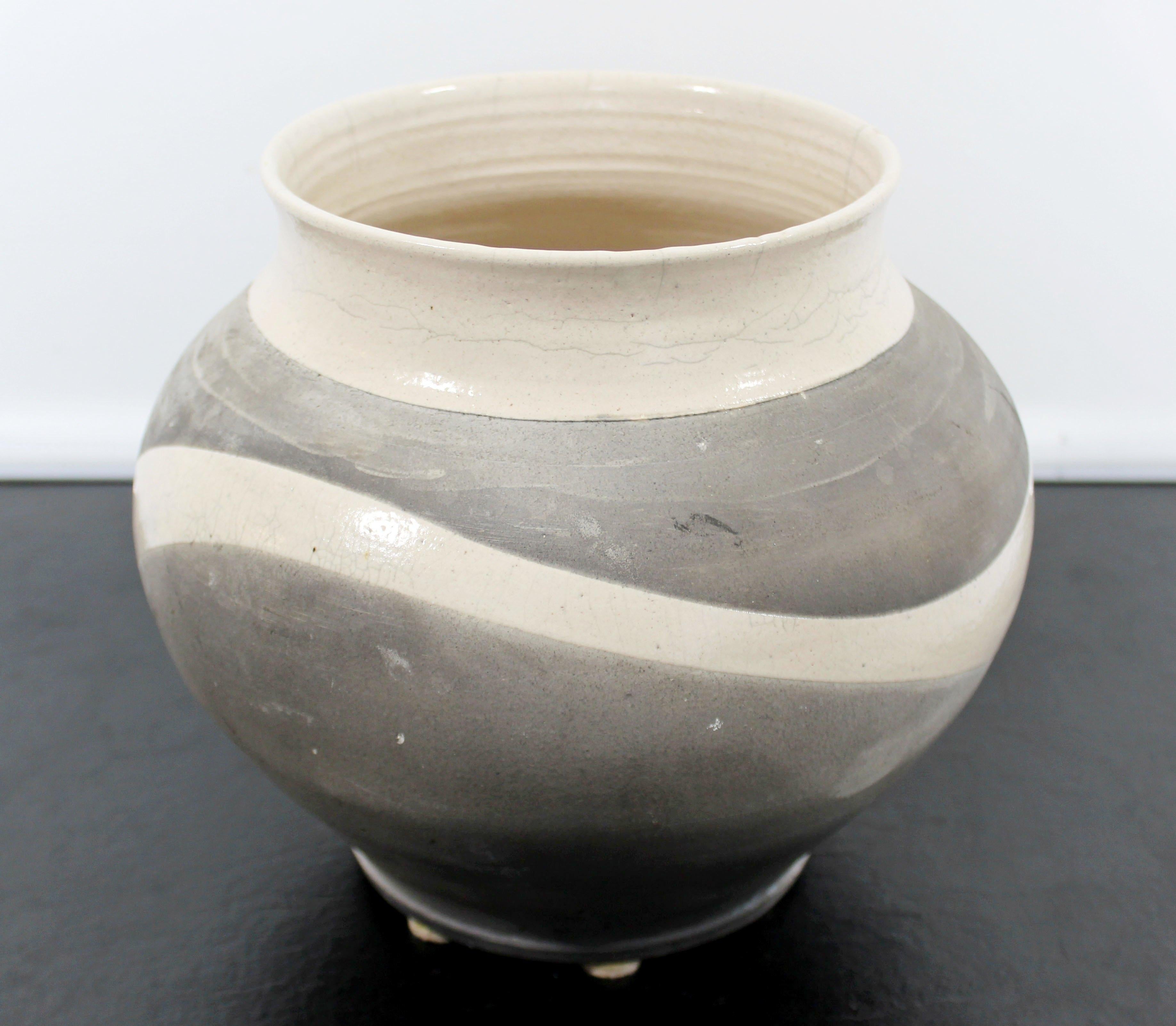 For your consideration is a marvelous, Raku ceramic piece, signed and dated on the bottom by Robert Kidd, 1986. Except for a production fracture on top opening the piece is in excellent condition. The dimensions are 11