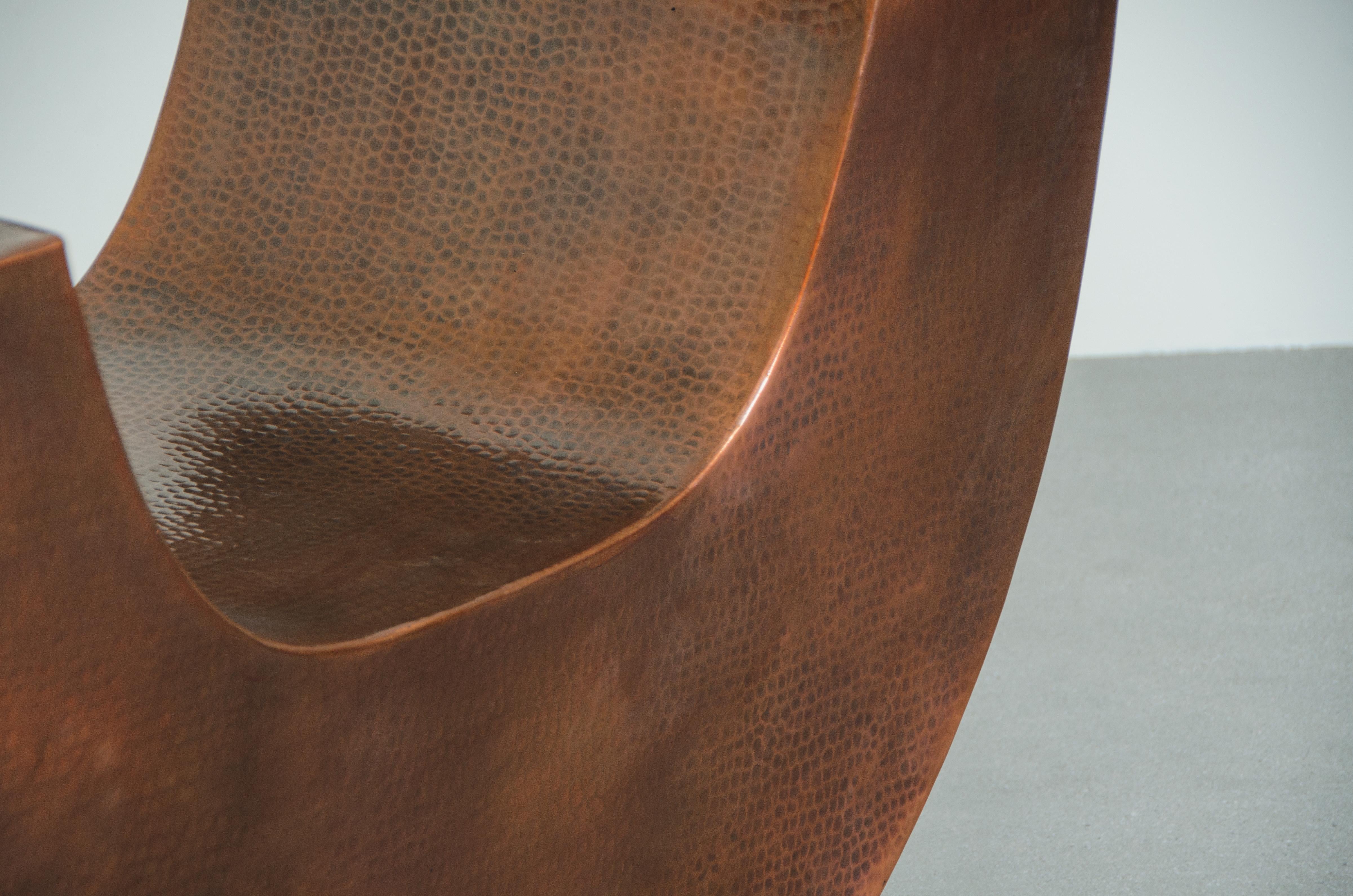 Contemporary Robert Kuo Repoussé Huang Chair in Antique Copper, Limited Edition For Sale 3
