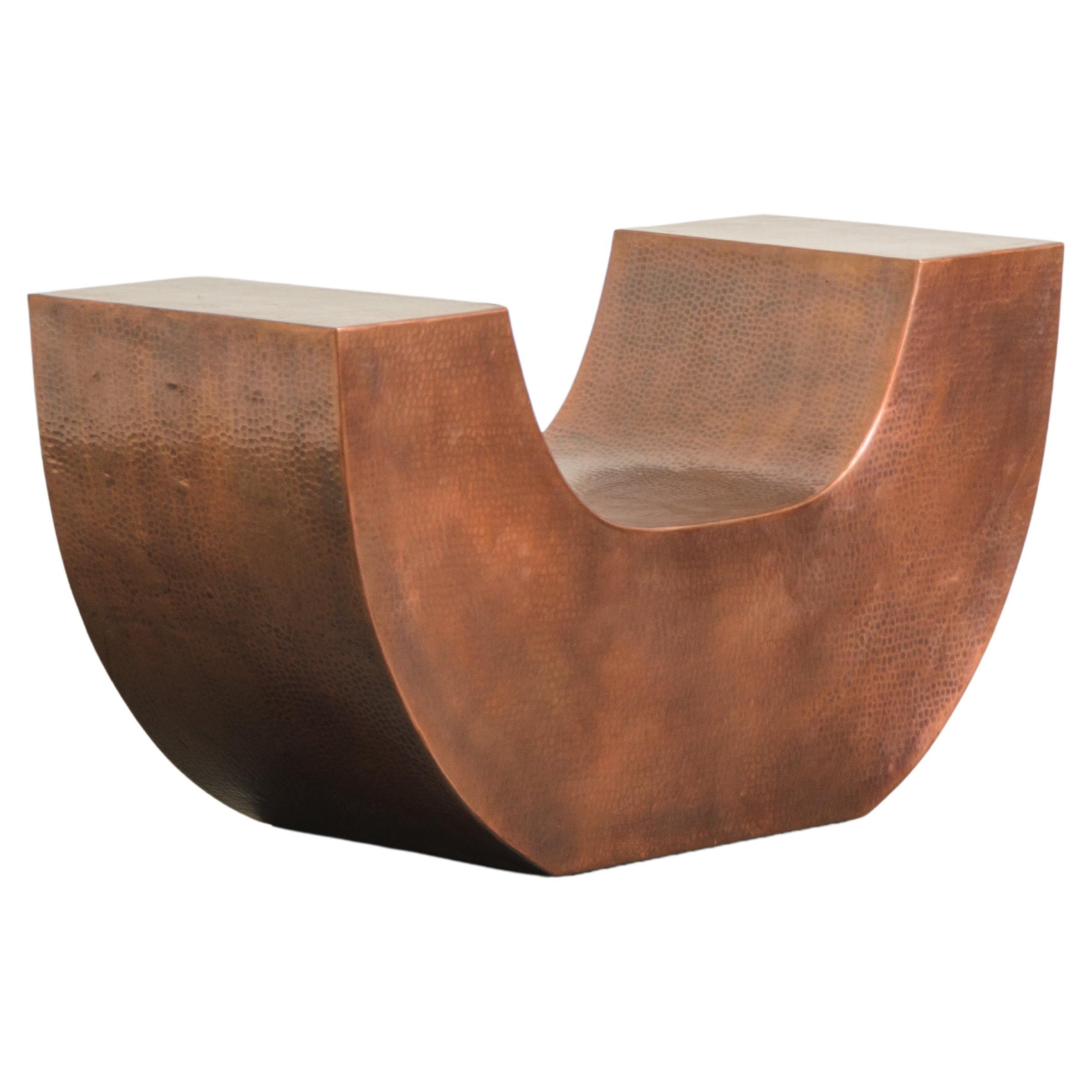 Contemporary Robert Kuo Repoussé Huang Chair in Antique Copper, Limited Edition For Sale