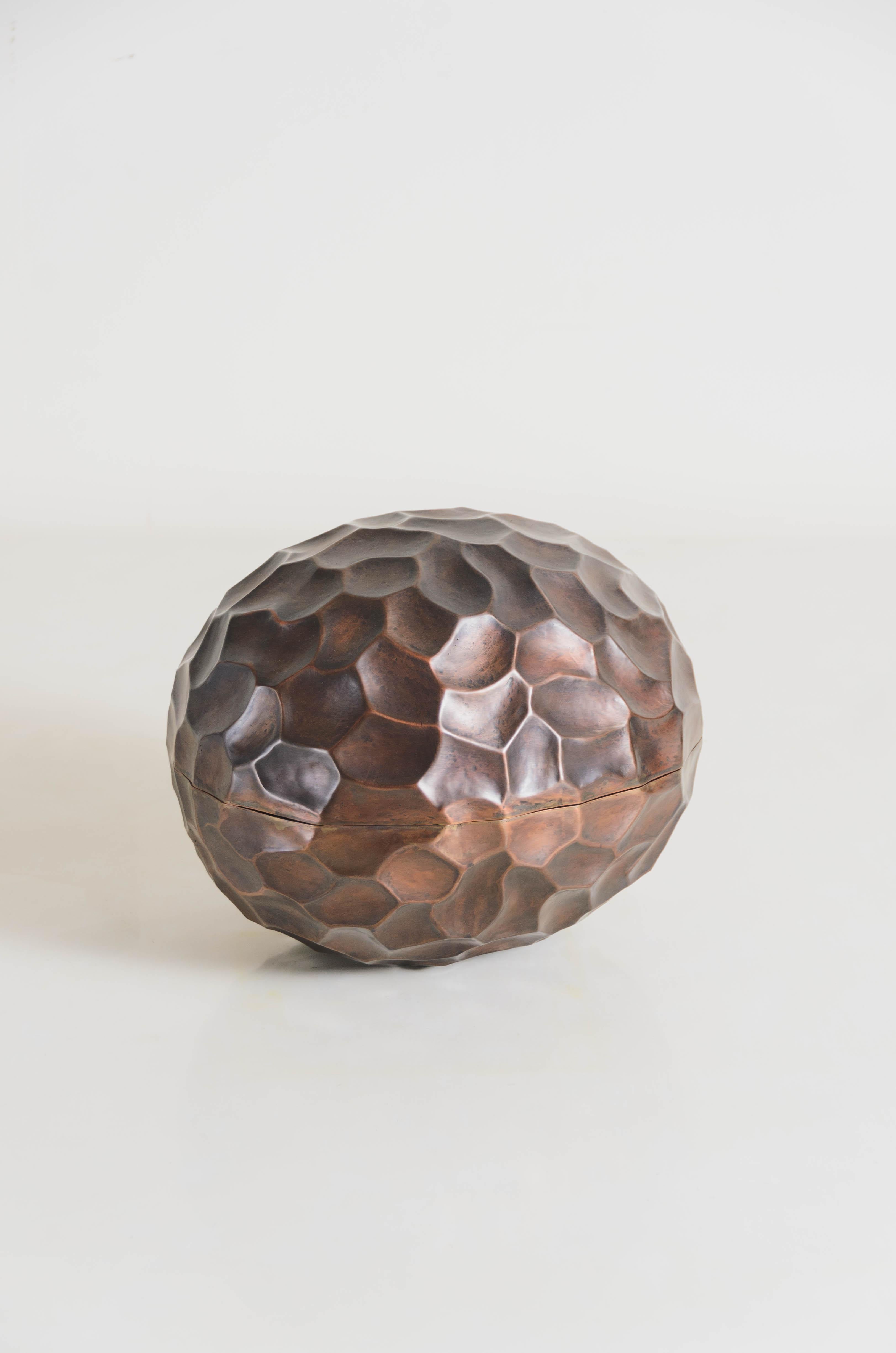 Repoussé Contemporary Rocco Egg Box in Antique Copper by Robert Kuo, Limited Edition For Sale