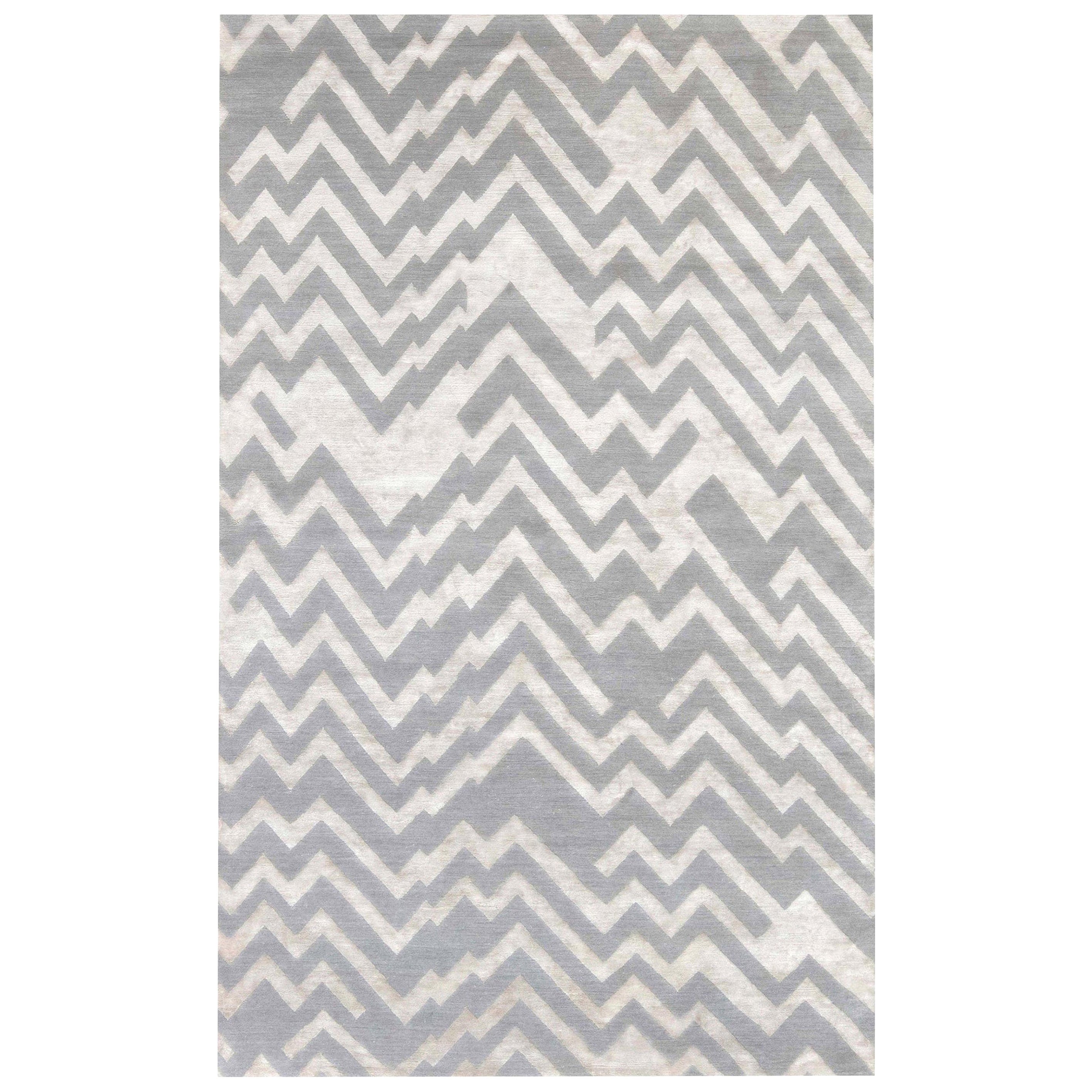 Contemporary Rocky Peaks Beige and Grey, Silk and Wool Rug by Doris Leslie Blau For Sale
