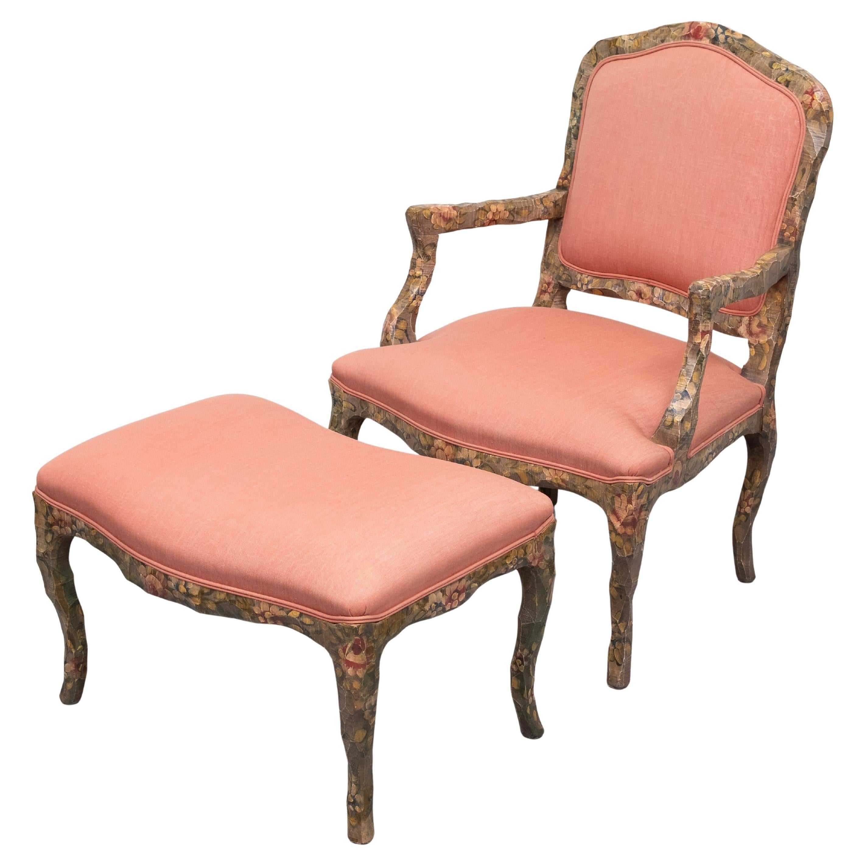 Contemporary  Rococo arm chair and Ottoman  1990s 4