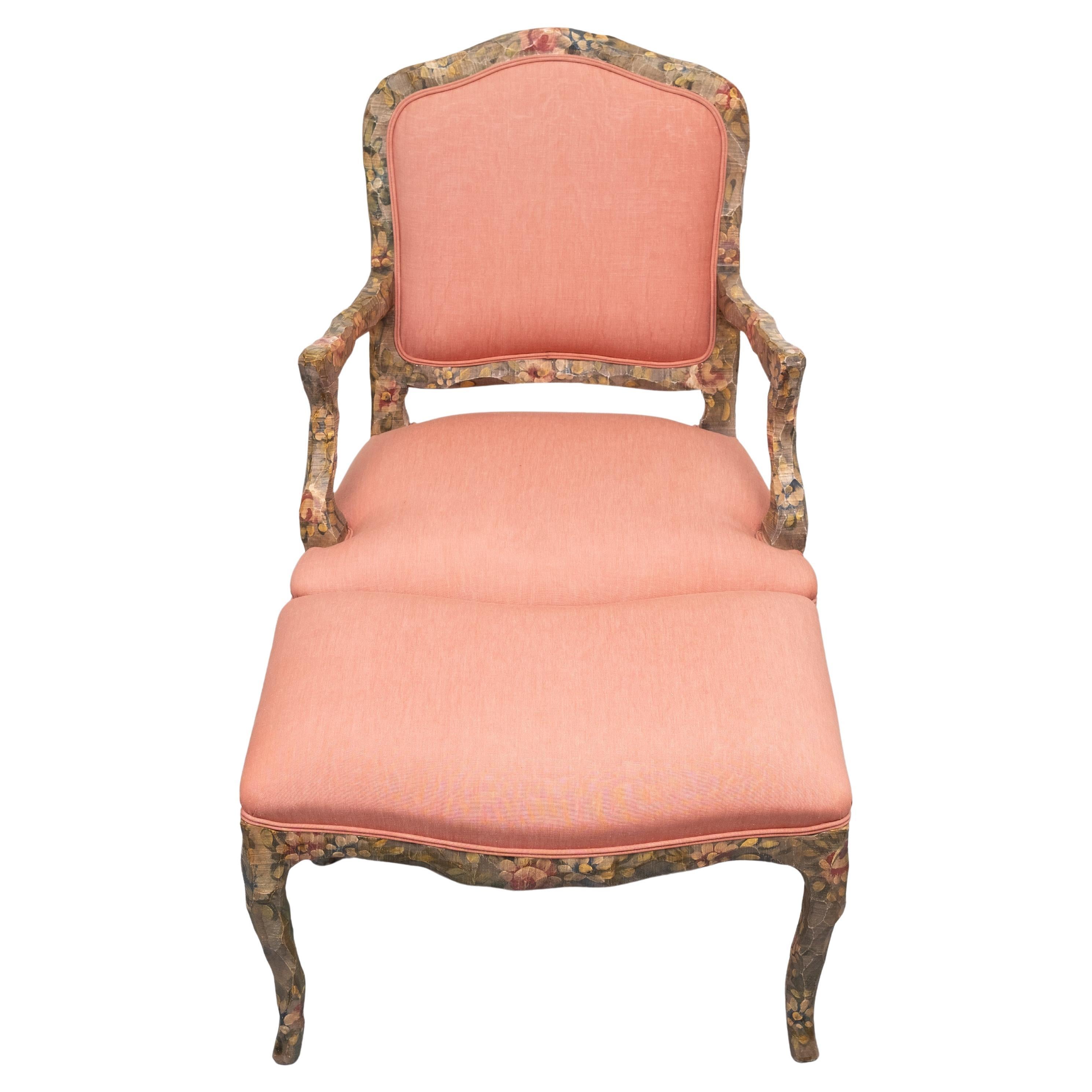 Contemporary  Rococo arm chair and Ottoman  1990s In Good Condition In Den Haag, NL