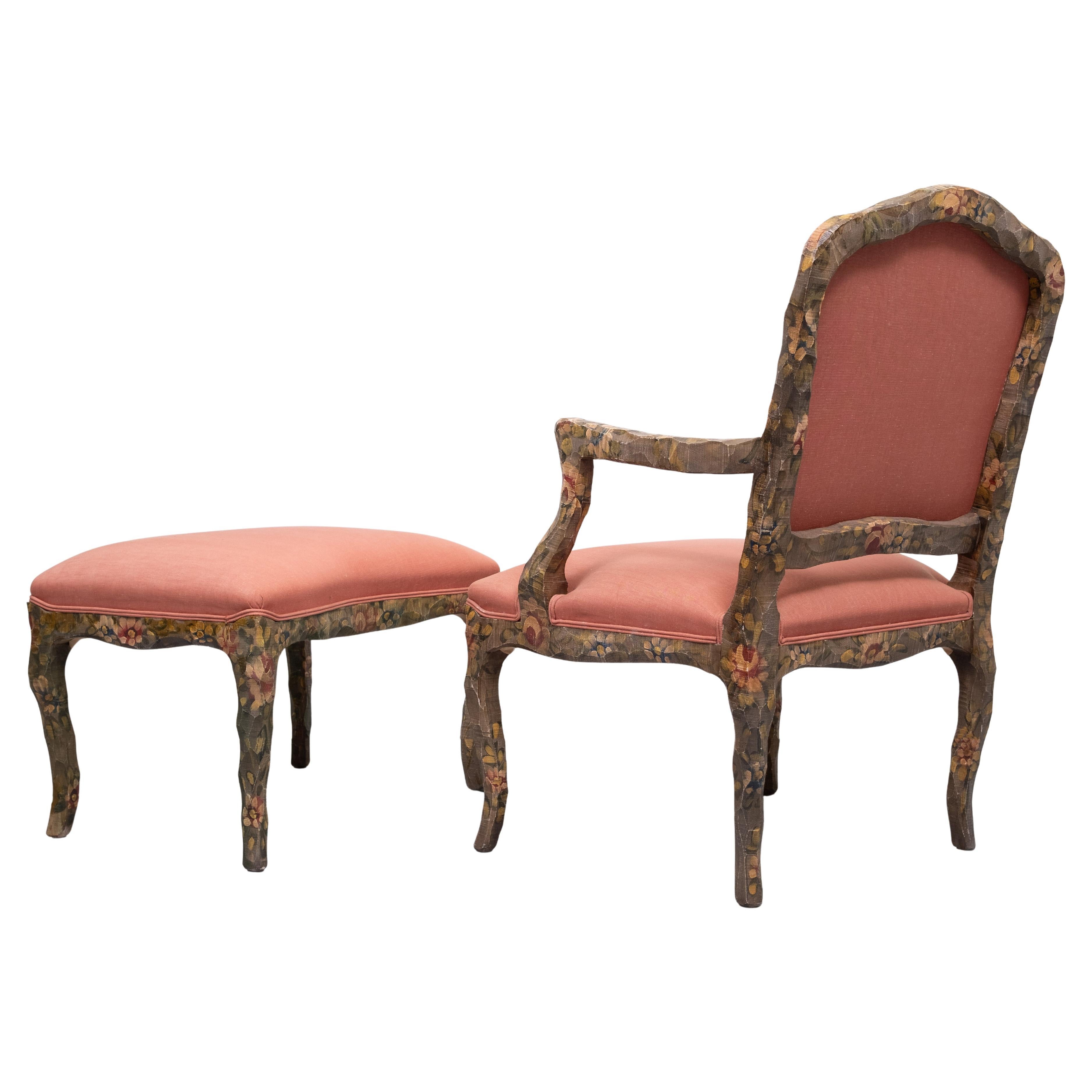 Contemporary  Rococo arm chair and Ottoman  1990s 1