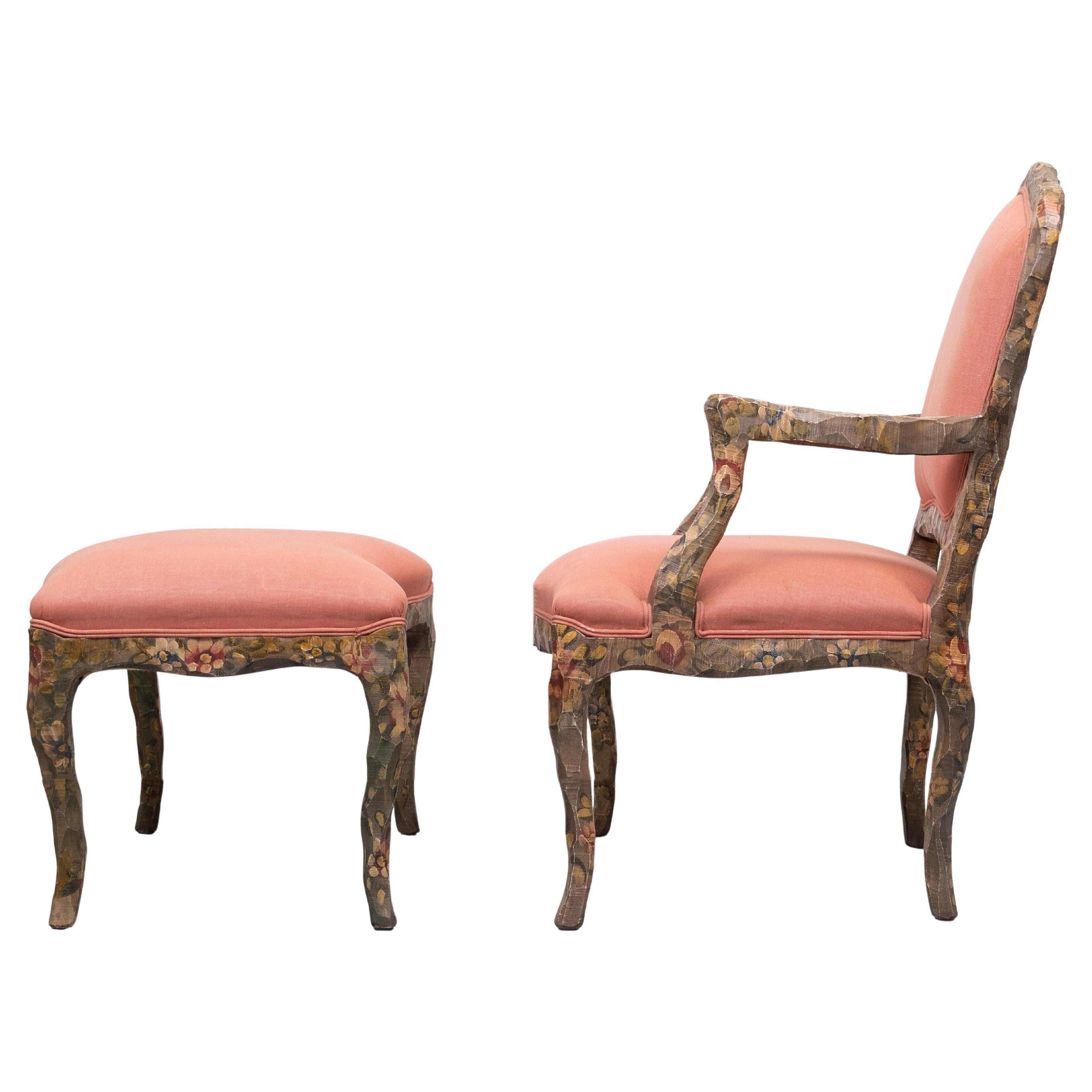 Contemporary  Rococo arm chair and Ottoman  1990s 2
