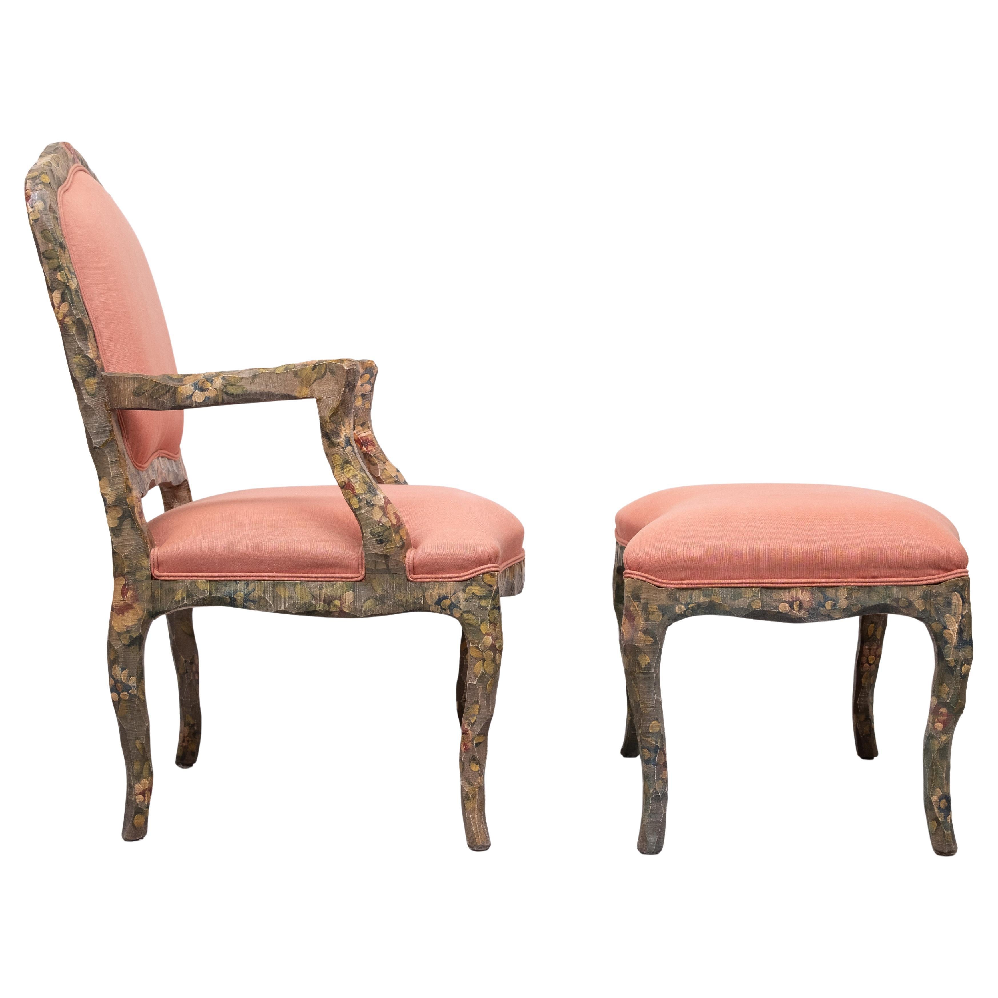 Contemporary  Rococo arm chair and Ottoman  1990s 3