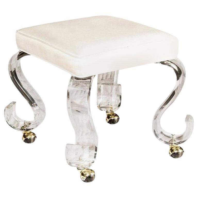Contemporary Rolling Stool on Acrylic Legs For Sale