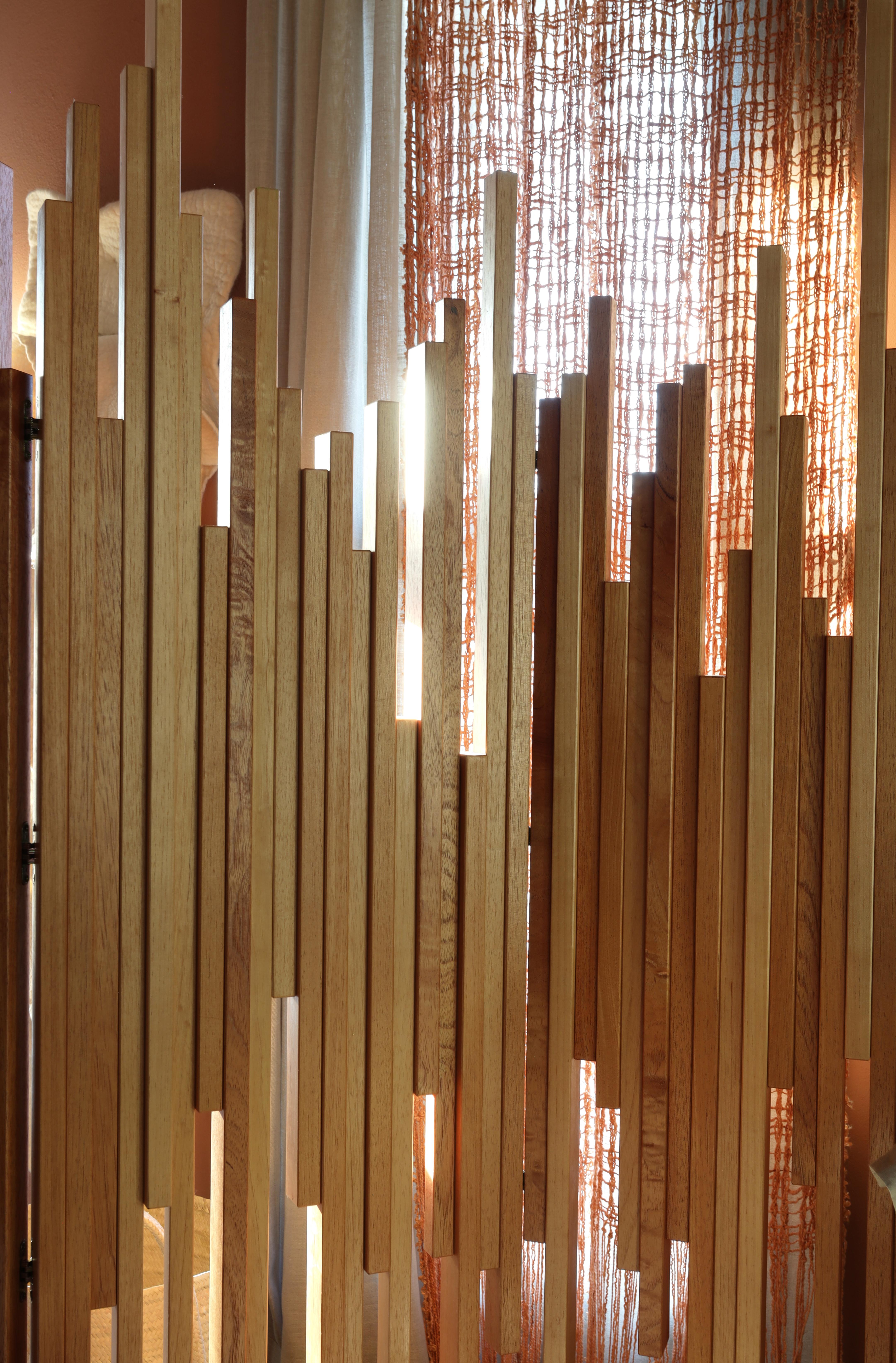 mid century modern wood slat room divider