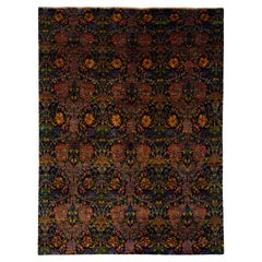 Contemporary Room Size Sari Silk Rug With Multicolored Floral Design